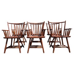 Vintage Set of Six Hunt Arm Chairs, Pine, Oak, NY
