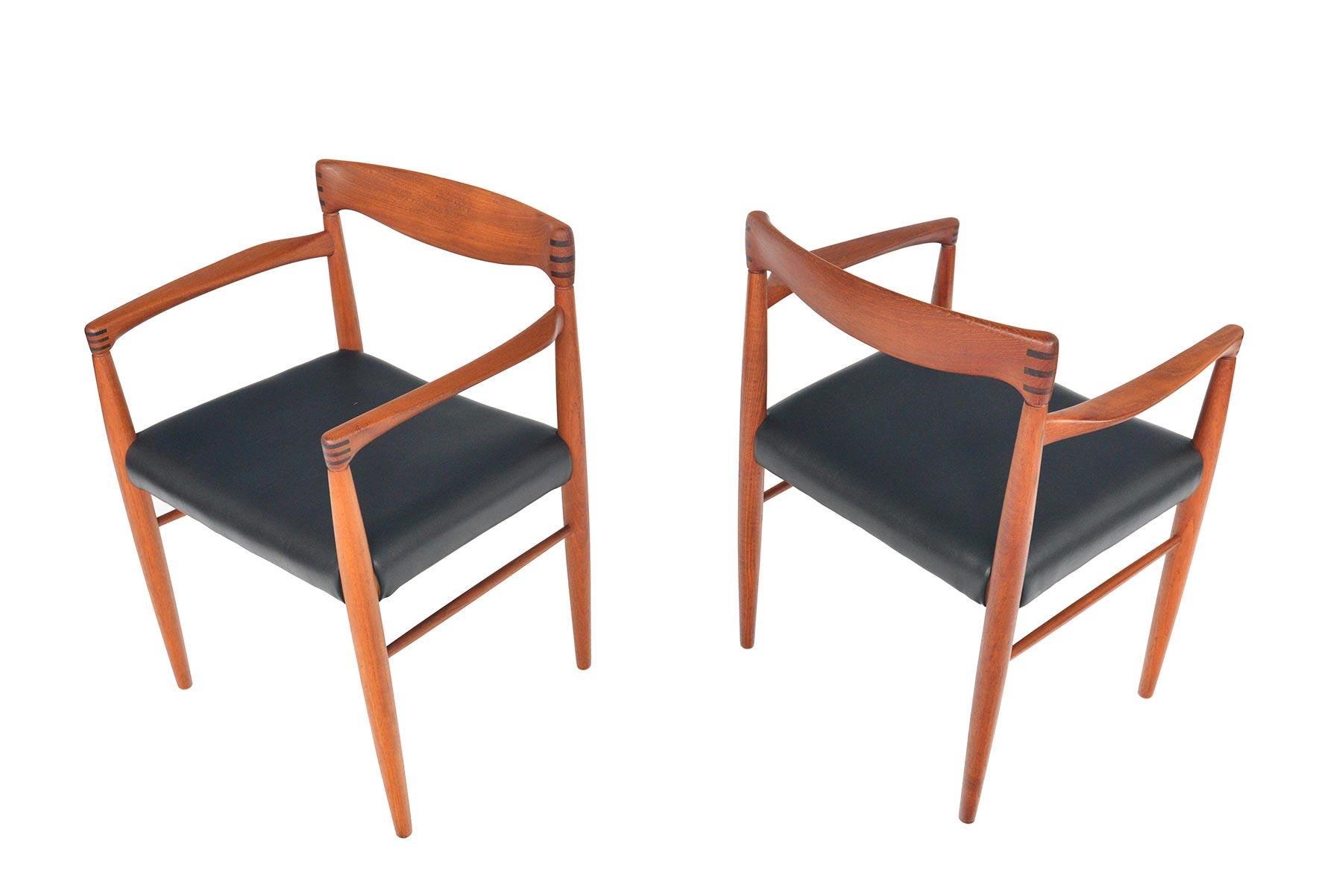 Faux Leather Set of Six H.W. Klein Teak and Rosewood Dining Chairs