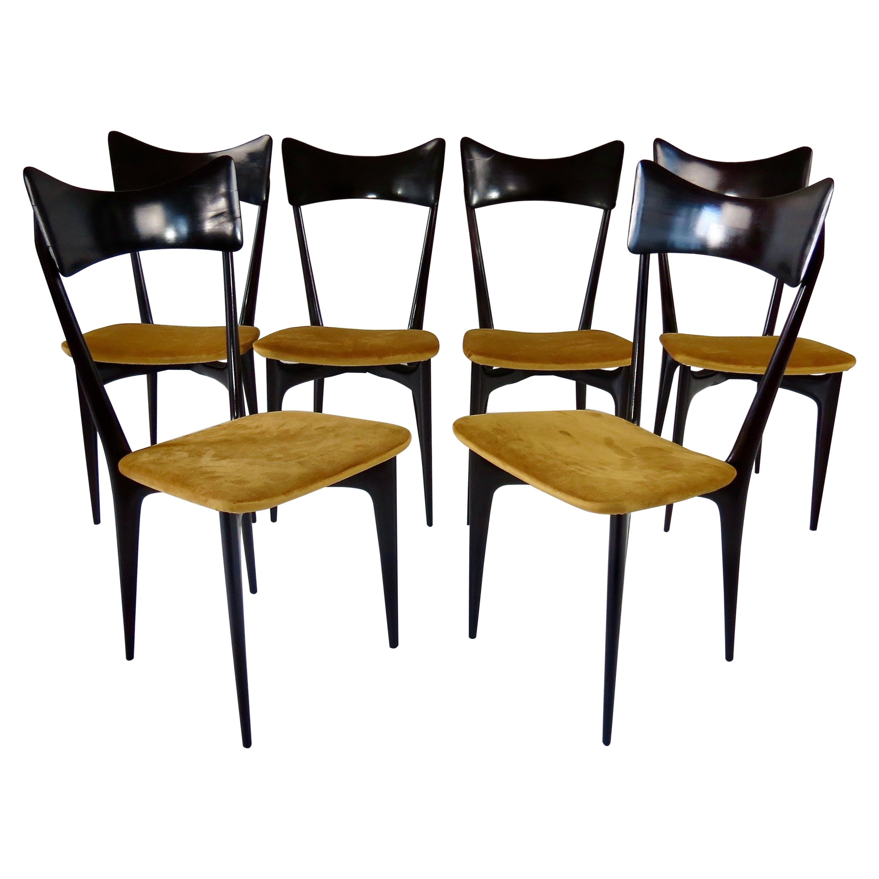 Set of Six Ico and Luisa Parisi Ebonized Dining Chairs by Ariberto Colombo, 1952