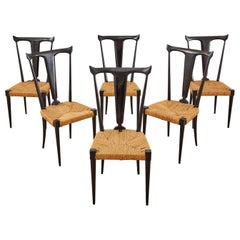 Set of Six Ico Parisi Italian Midcentury Lacquered Dining Chairs