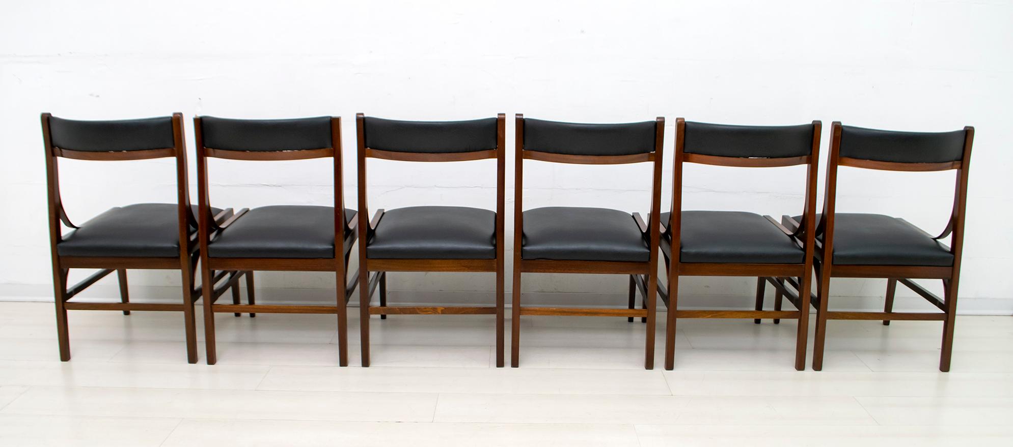 Ensemble de six chaises de salle à manger italiennes en acajou de style Ico Parisi, mi-siècle moderne, années 1960 Bon état - En vente à Puglia, Puglia