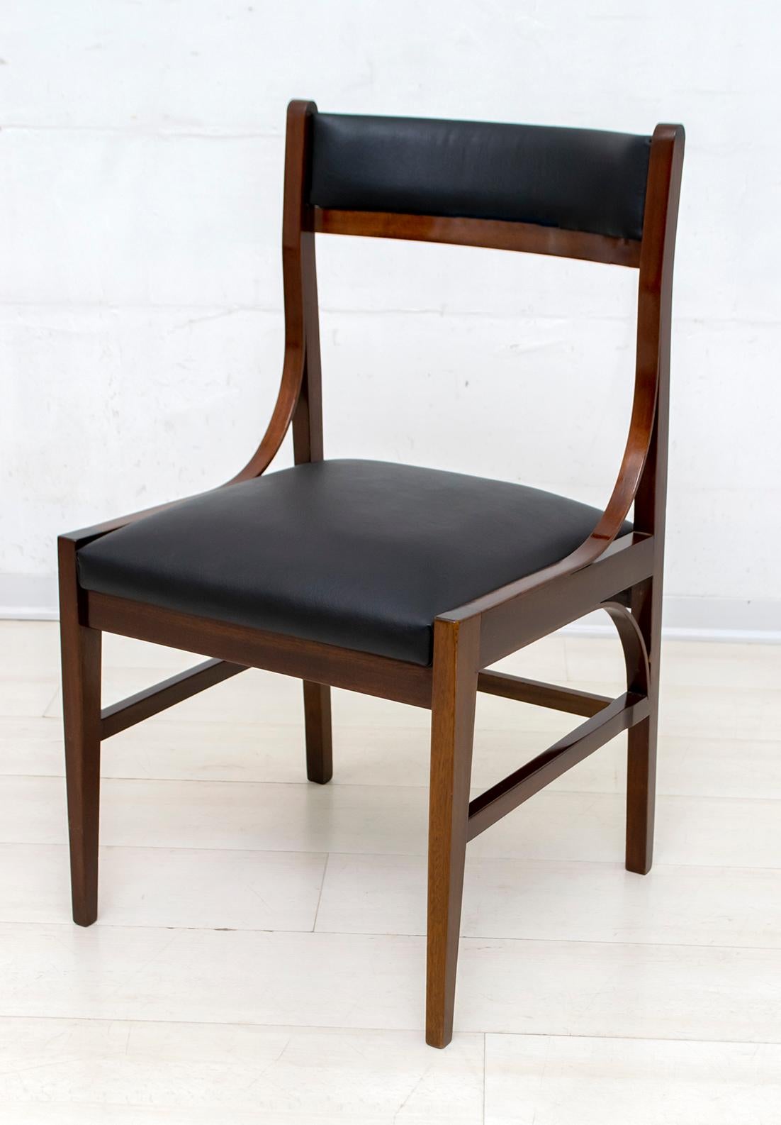 Walnut Set of Six Ico Parisi Mid-Century Modern Italian Mahogany Dining Chairs, 1960s For Sale