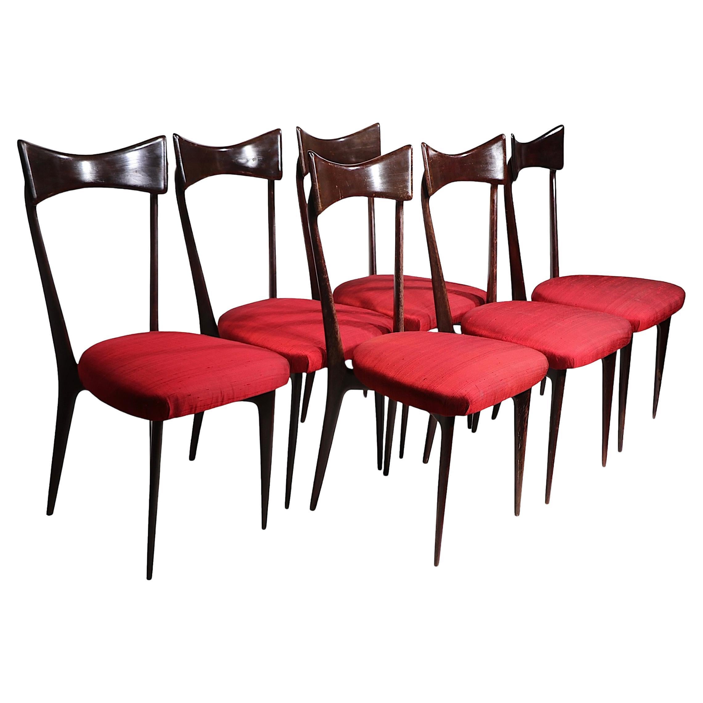 Set of Six Ico Parisi Style Dining Chairs Made in Italy c 1950's