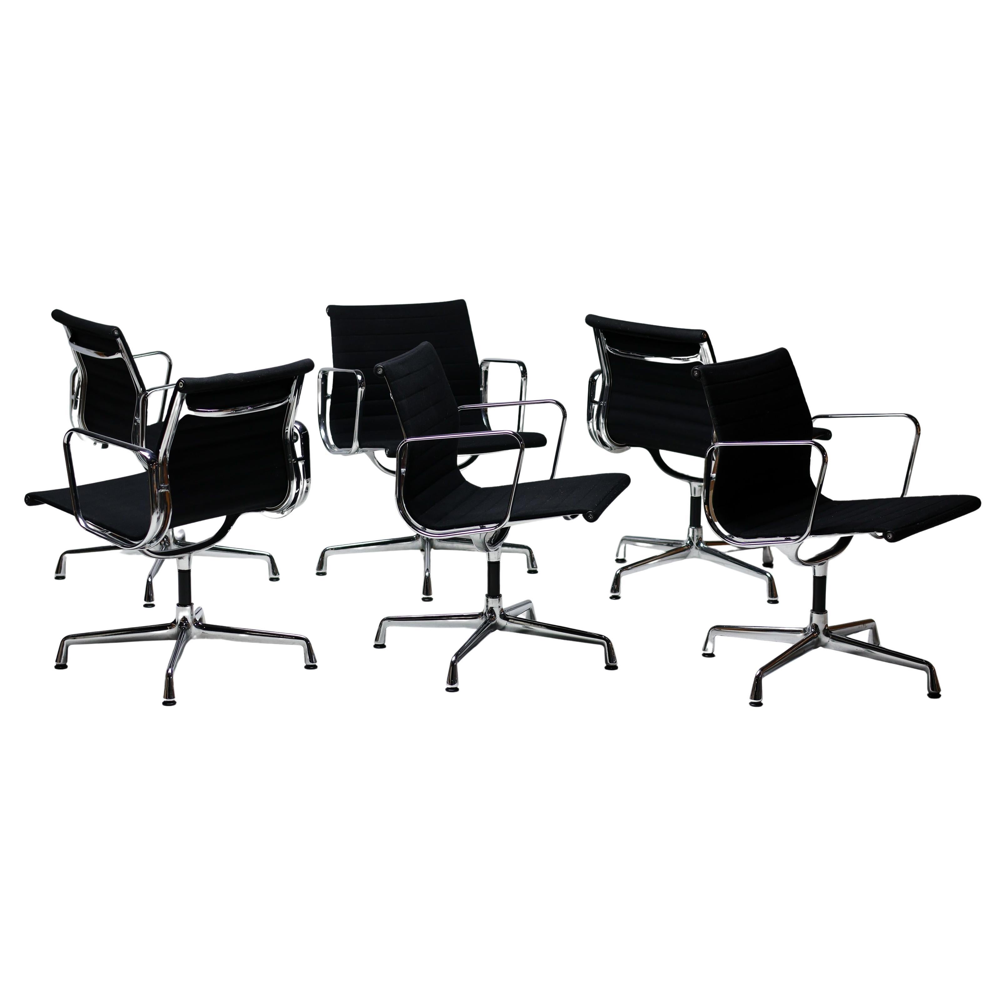 Set of Six Iconic EA108 Eames "Aluminium Group" Swivel Chairs by Vitra in Black For Sale