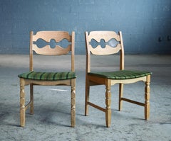 Ensemble de six chaises de salle à manger Iconic Razorblade en chêne sculpté par Henry Kjærnulf 60's