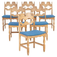 Ensemble de six chaises de salle à manger iconiques Razorblade en chêne sculpté par Henry Kjærnulf 60's