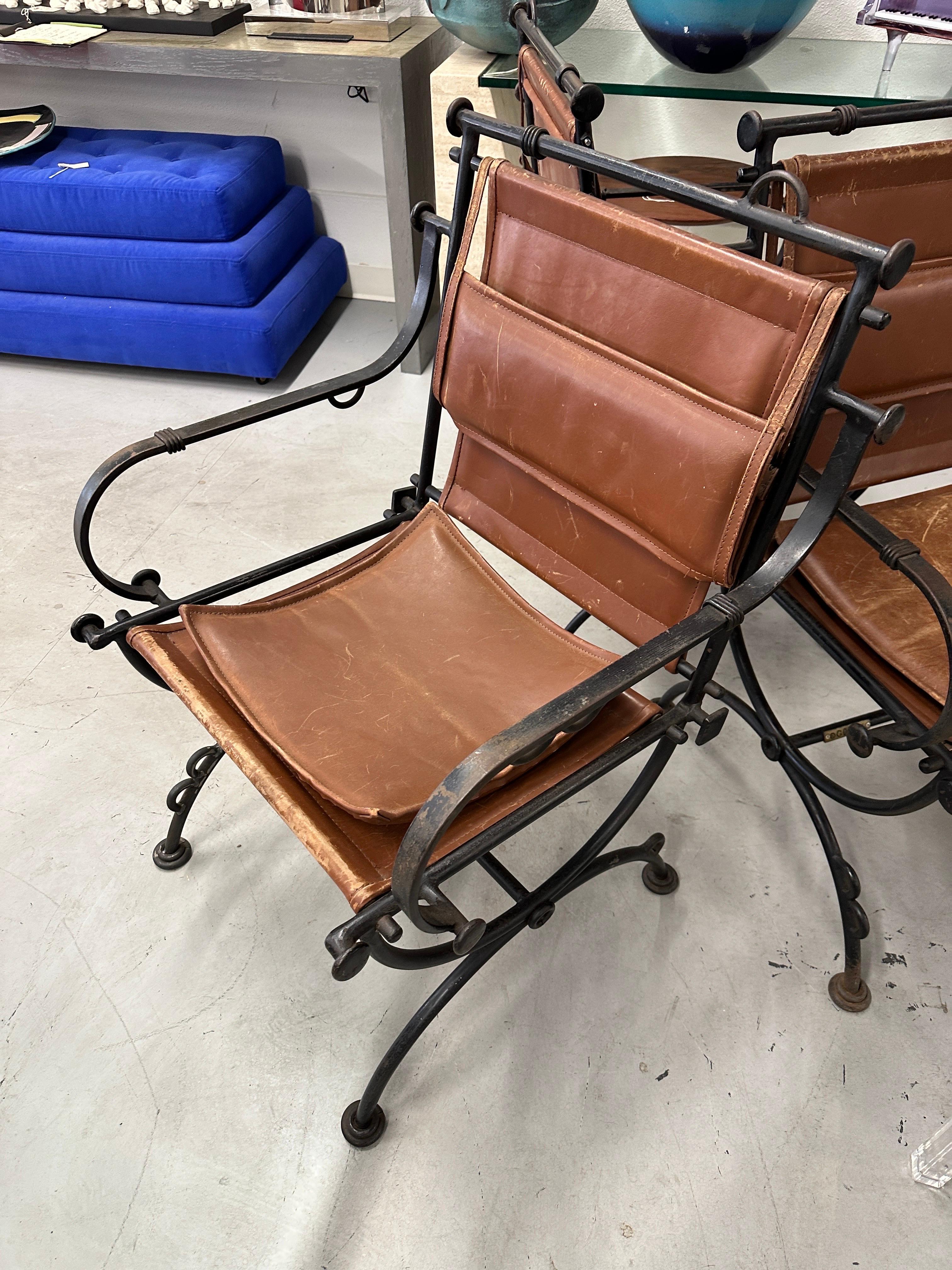 Set of Six Ilana Goor Iron & Leather Dining Chairs 11