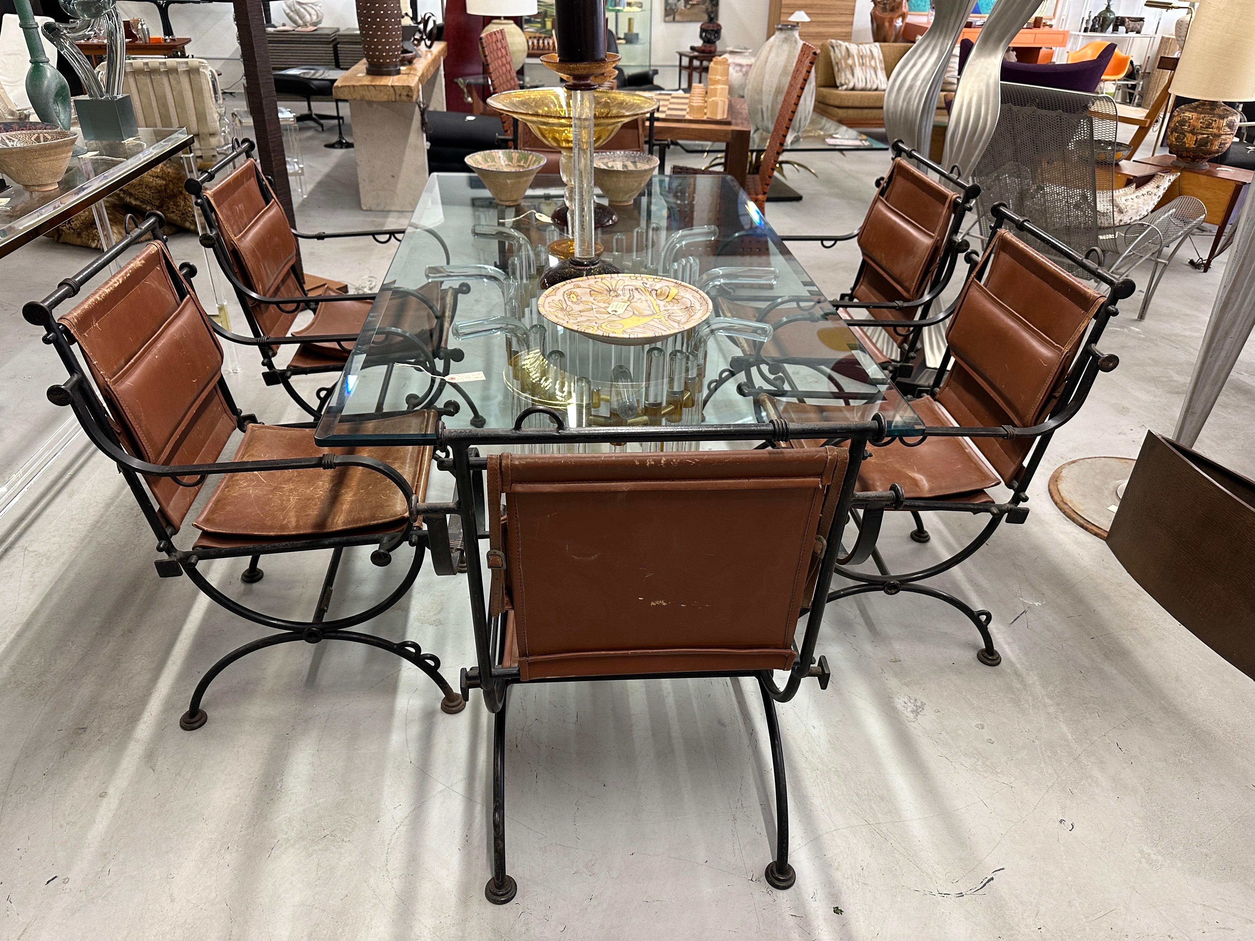Set of Six Ilana Goor Iron & Leather Dining Chairs 12