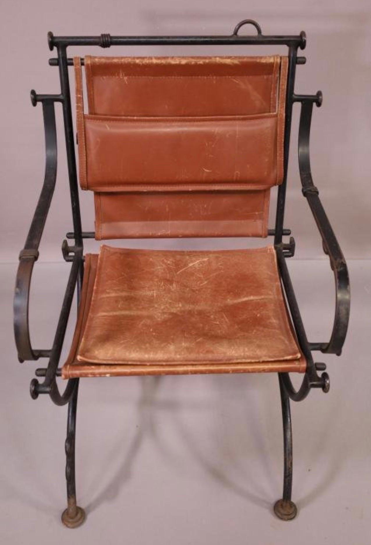 Ensemble de six chaises de salle à manger Ilana Goor en fer et cuir Bon état - En vente à Palm Springs, CA