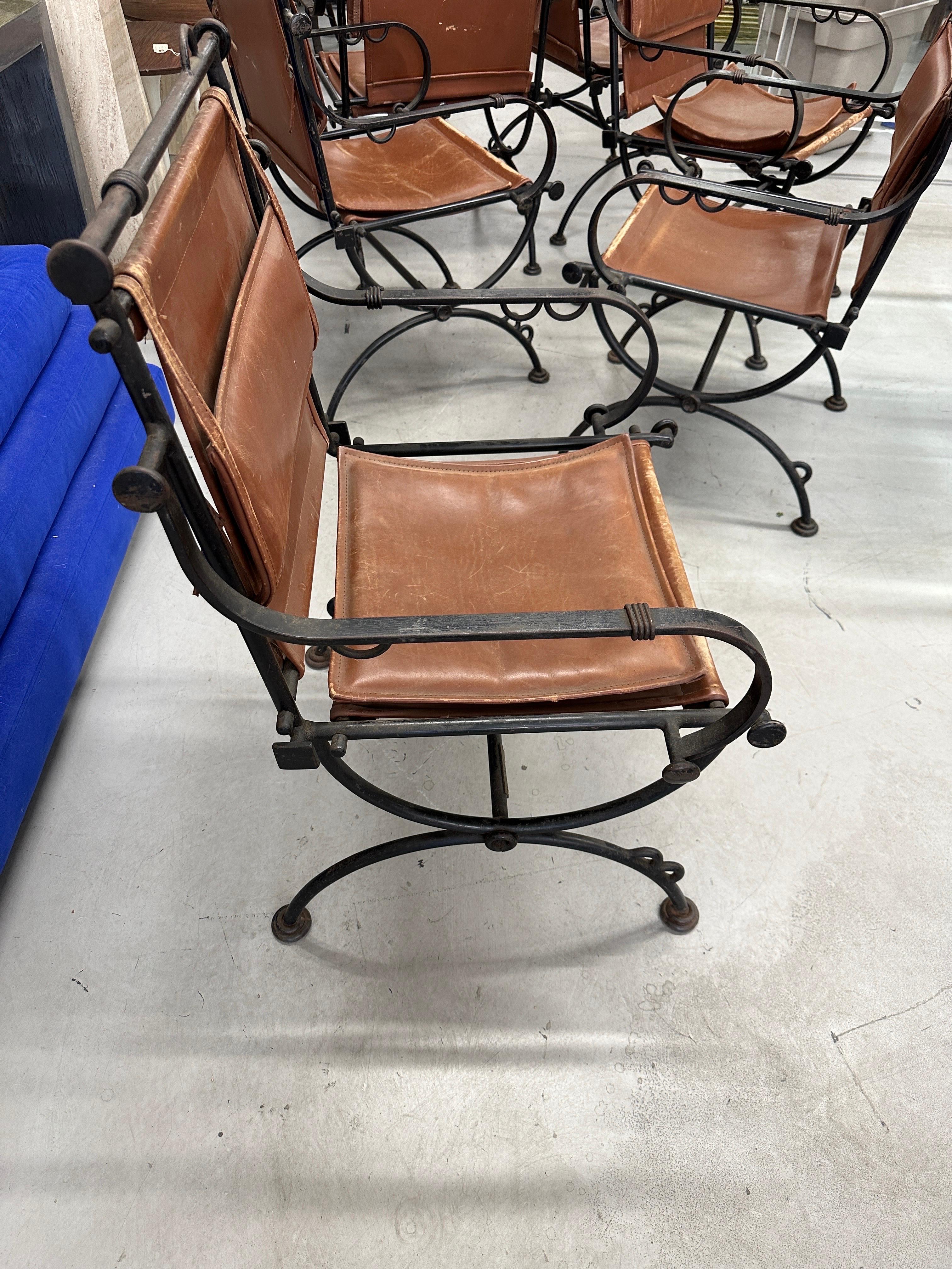 Set of Six Ilana Goor Iron & Leather Dining Chairs For Sale 1