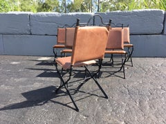 Set of Six Ilana Goor Leather and Iron Dining Chairs