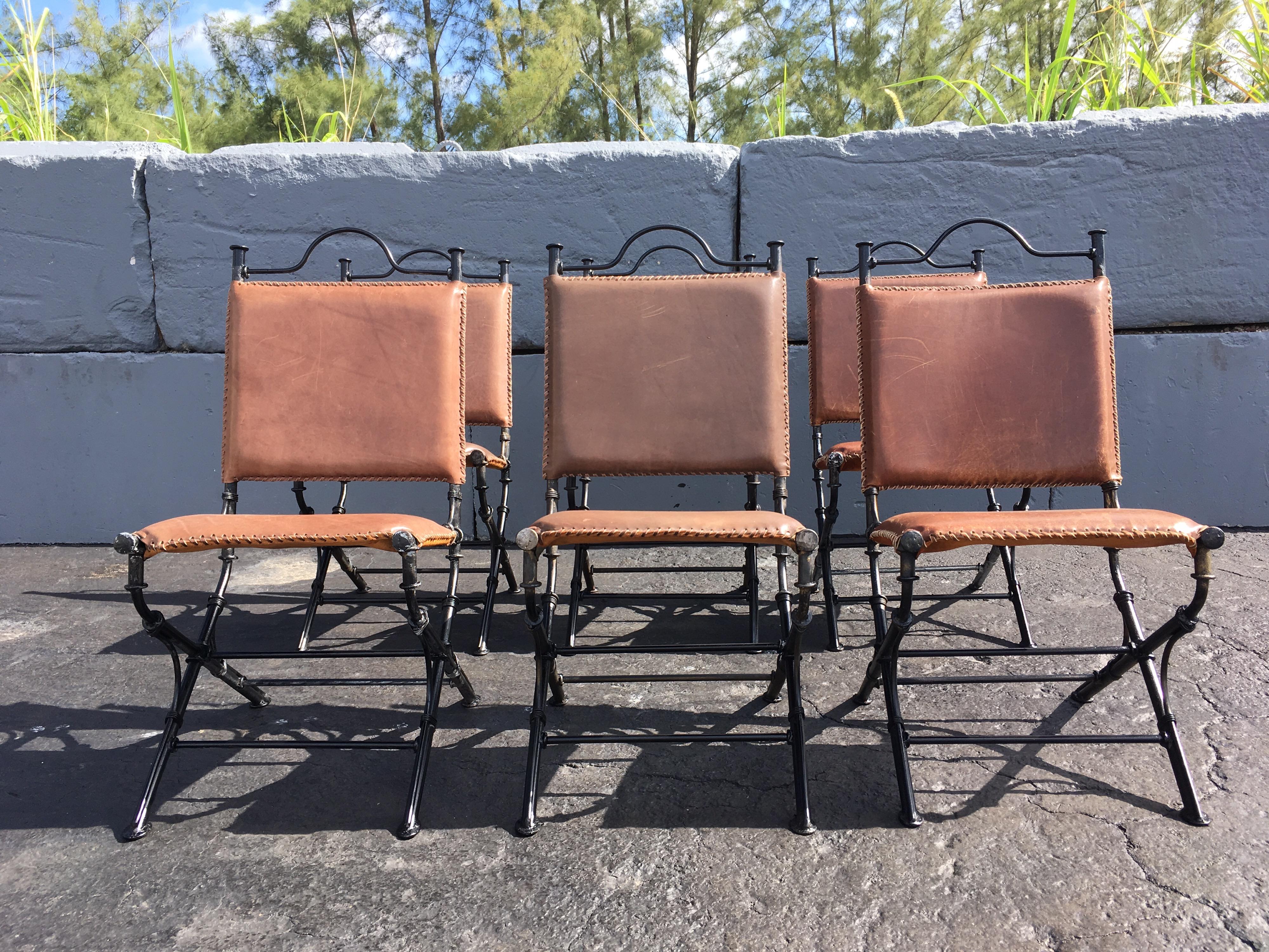 Late 20th Century Set of Six Ilana Goor Leather and Iron Dining Chairs For Sale