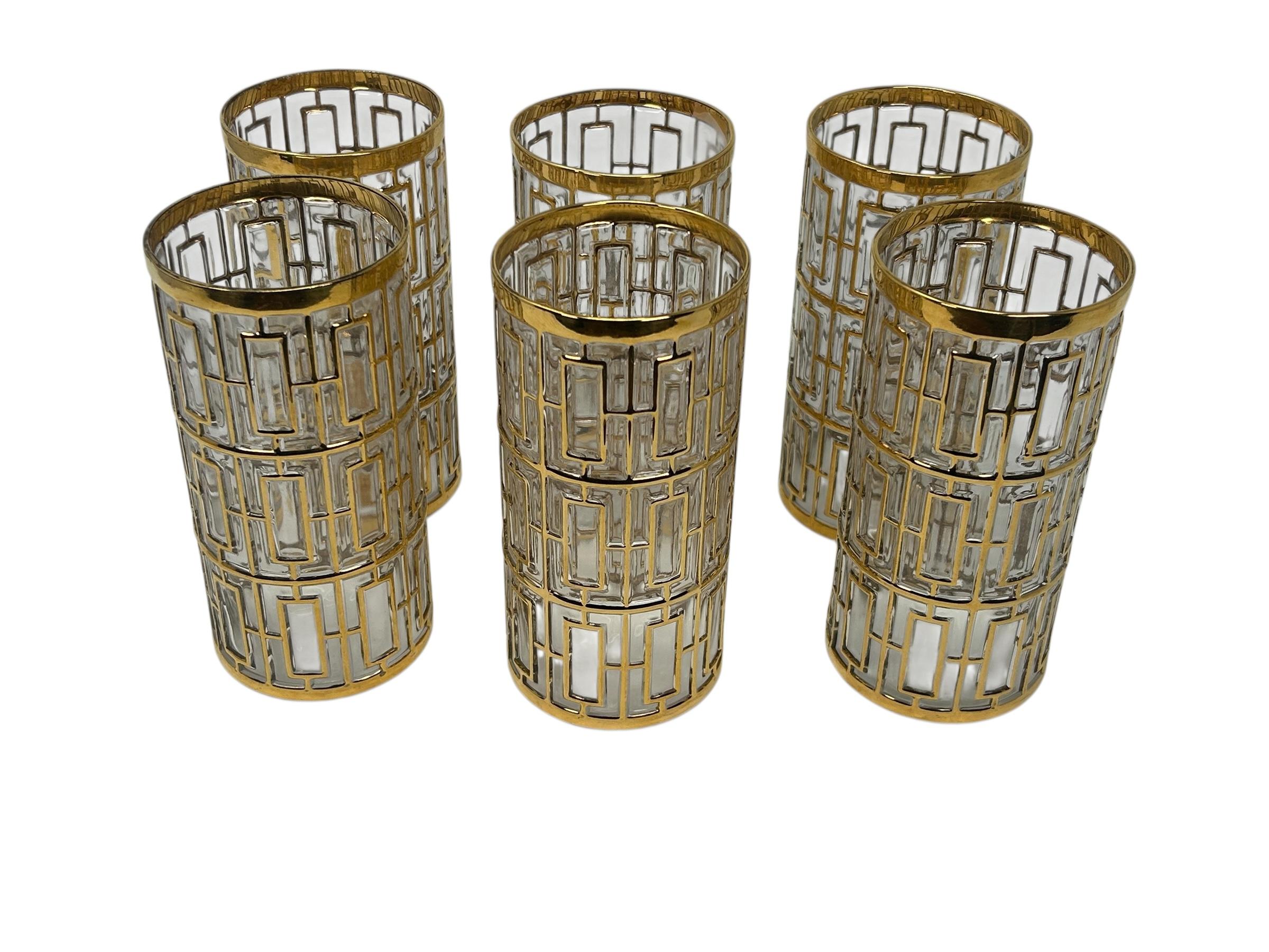 Sechser-Set Imperial Glass Highball-Gläser mit 22k Gold im 