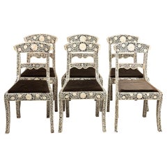 Set of Six Indian Bone Inlaid Chairs