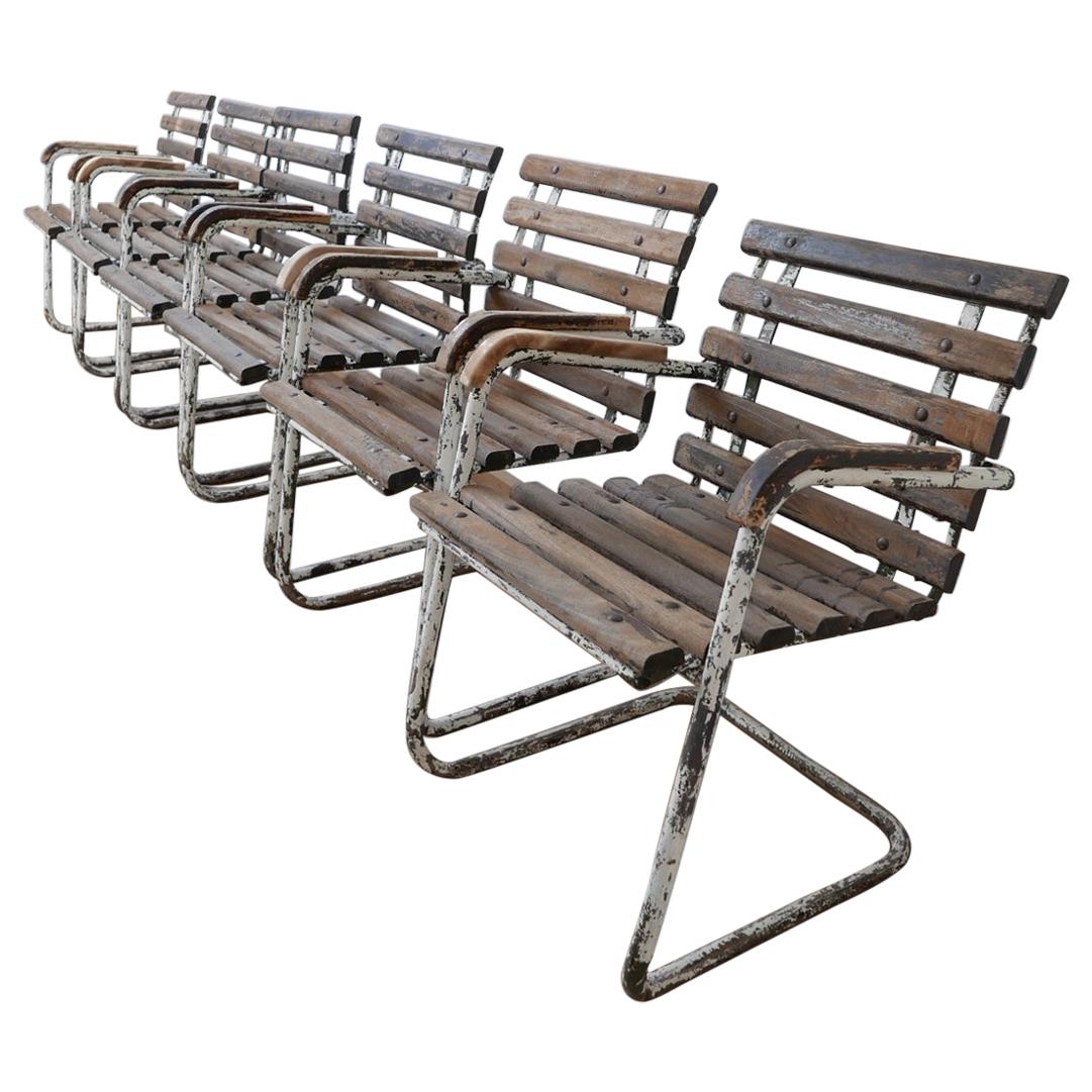 Set of Six Industrial French Garden Chairs