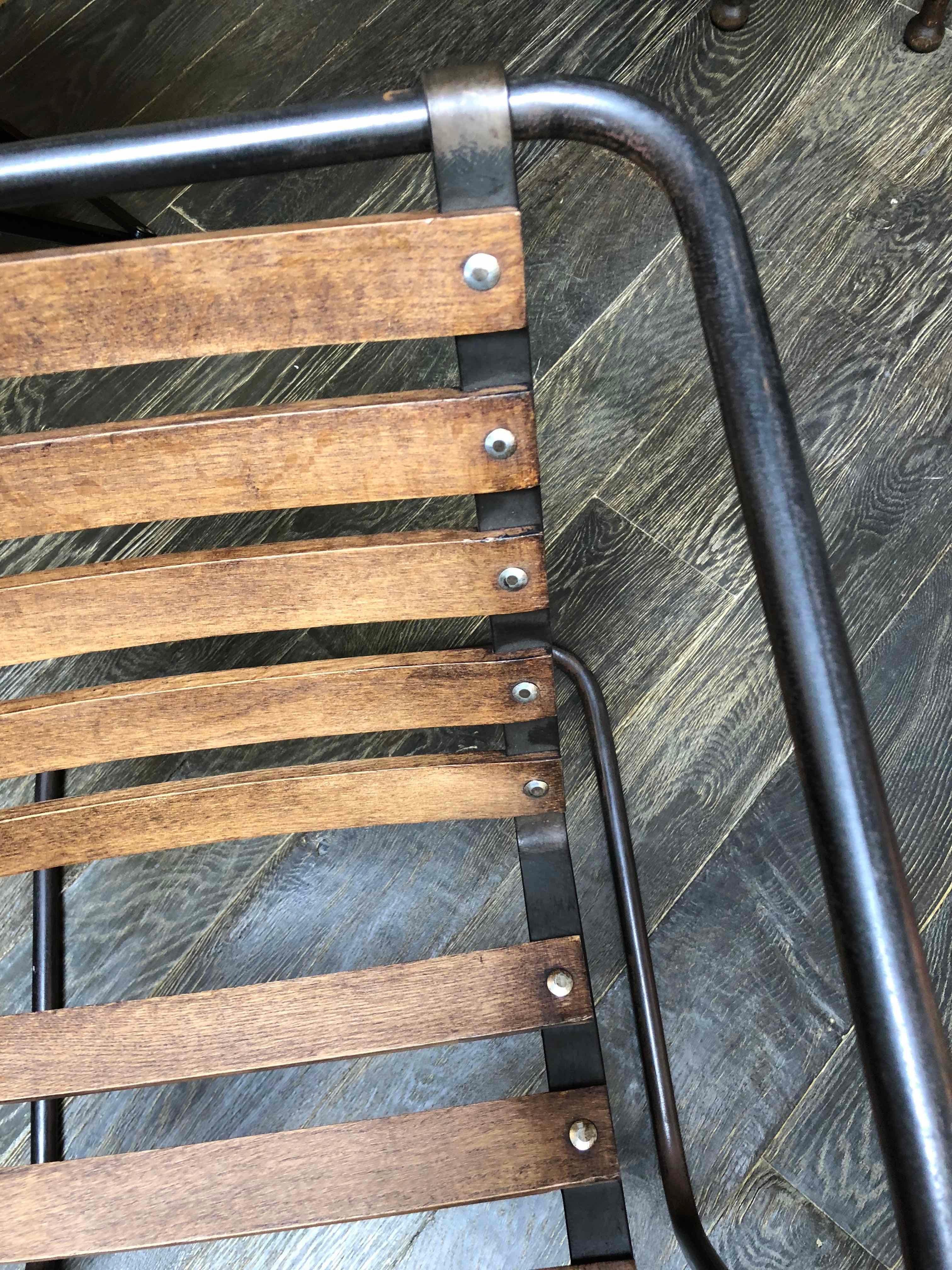 Set of Six Industrial Metal and Wood Chairs with Adjustable Seats In Good Condition In Los Angeles, CA