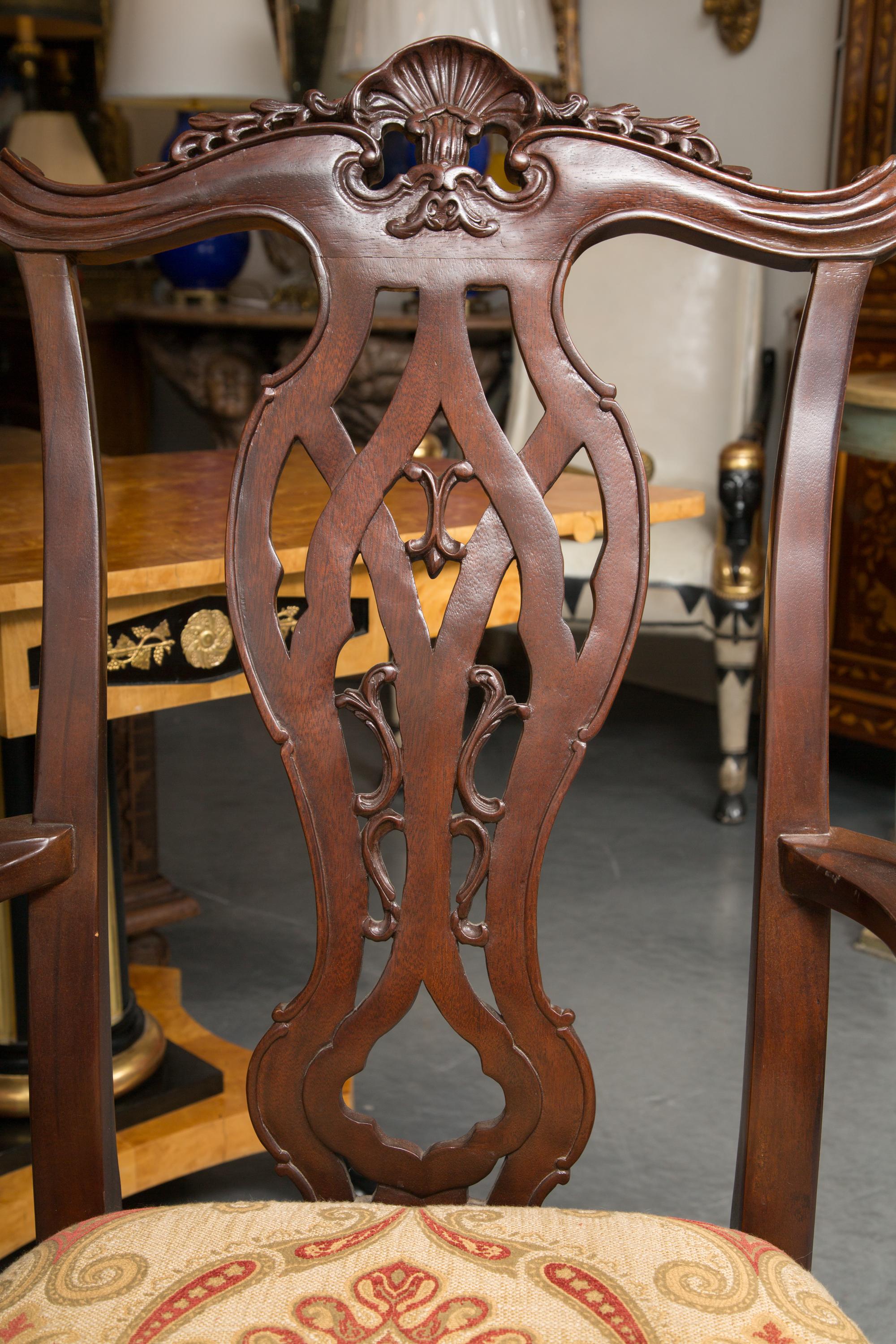 Set of Six Irish Chippendale Style Mahogany Dining Chairs For Sale 2
