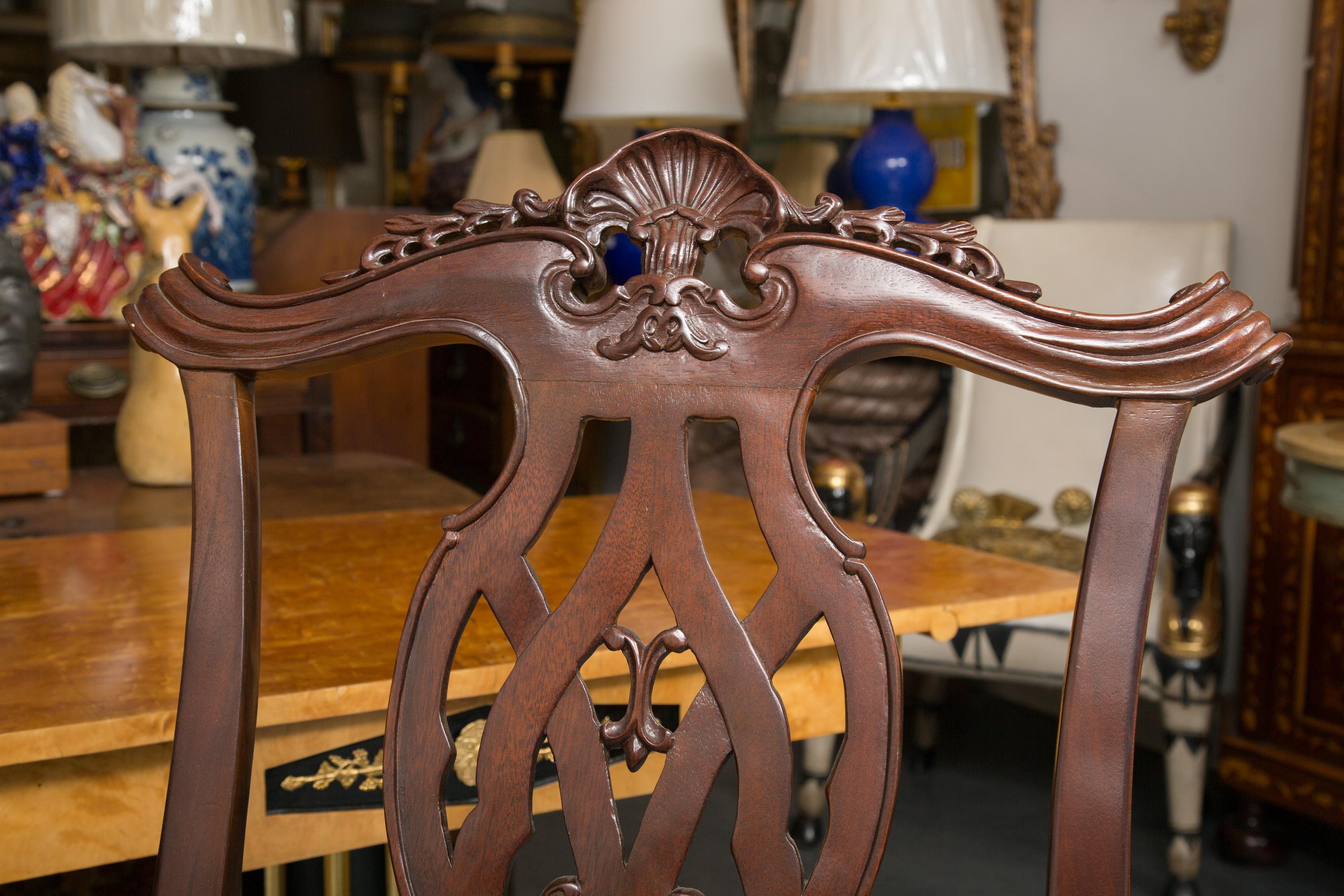Set of Six Irish Chippendale Style Mahogany Dining Chairs For Sale 9