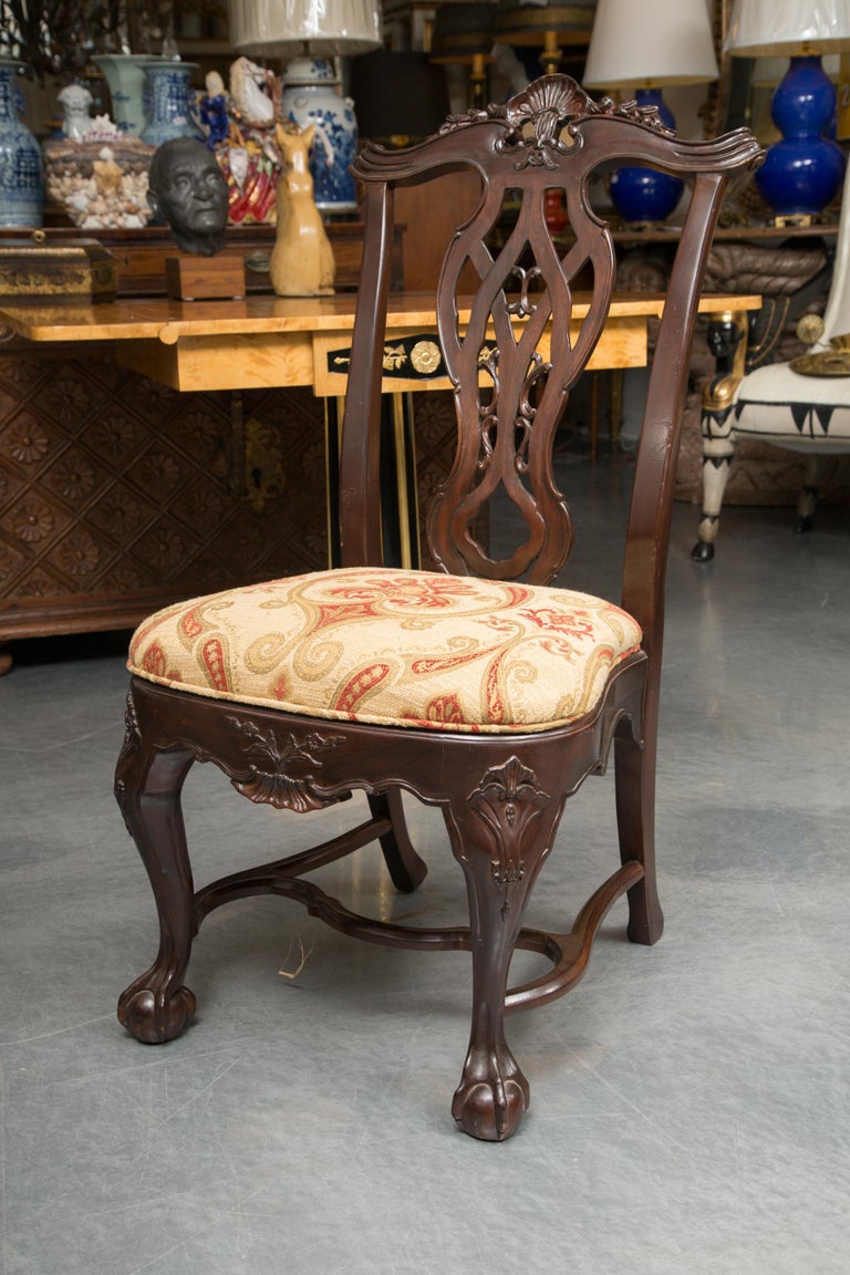 Set of Six Irish Chippendale Style Mahogany Dining Chairs For Sale at