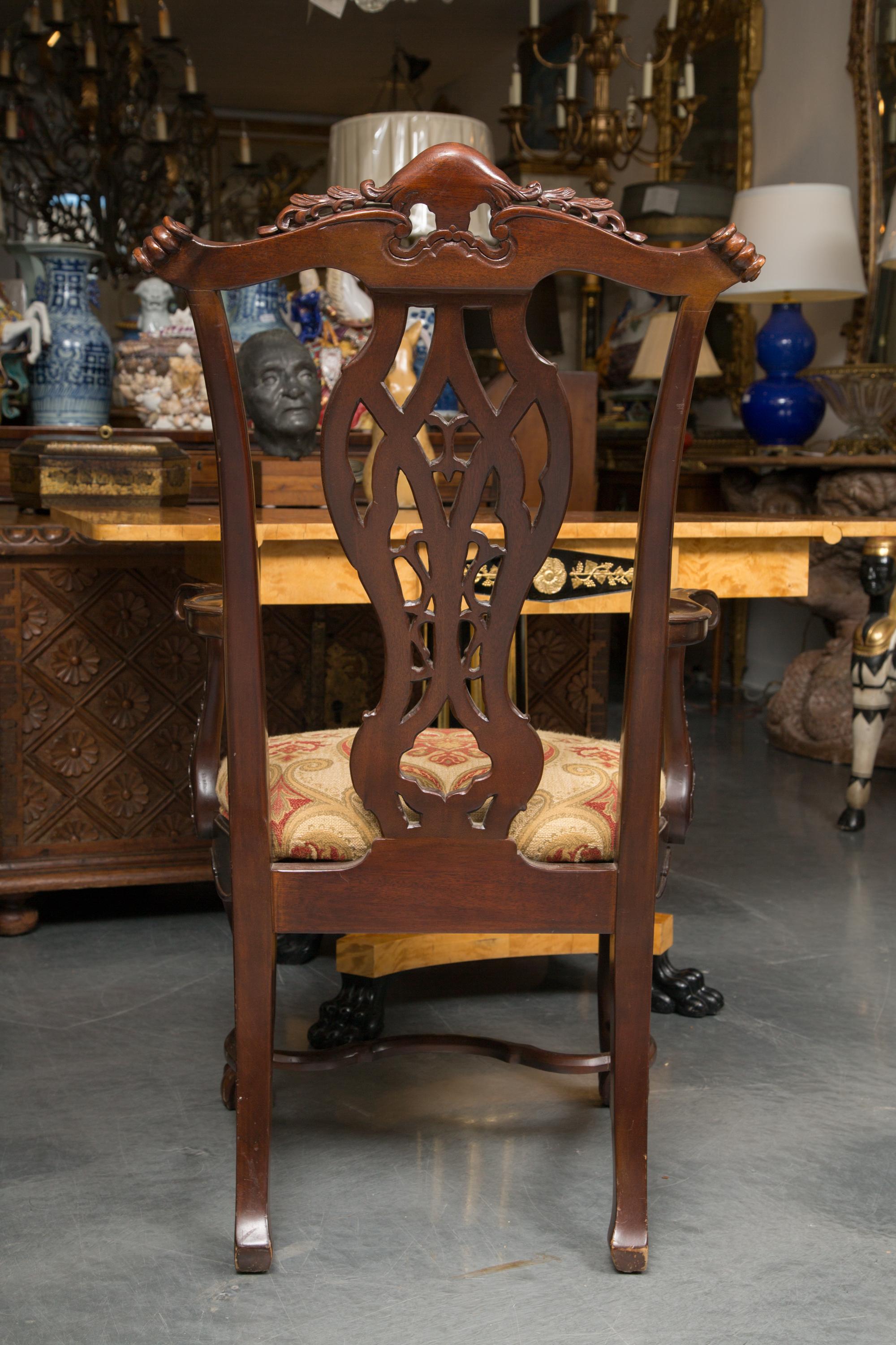 Set of Six Irish Chippendale Style Mahogany Dining Chairs For Sale 1