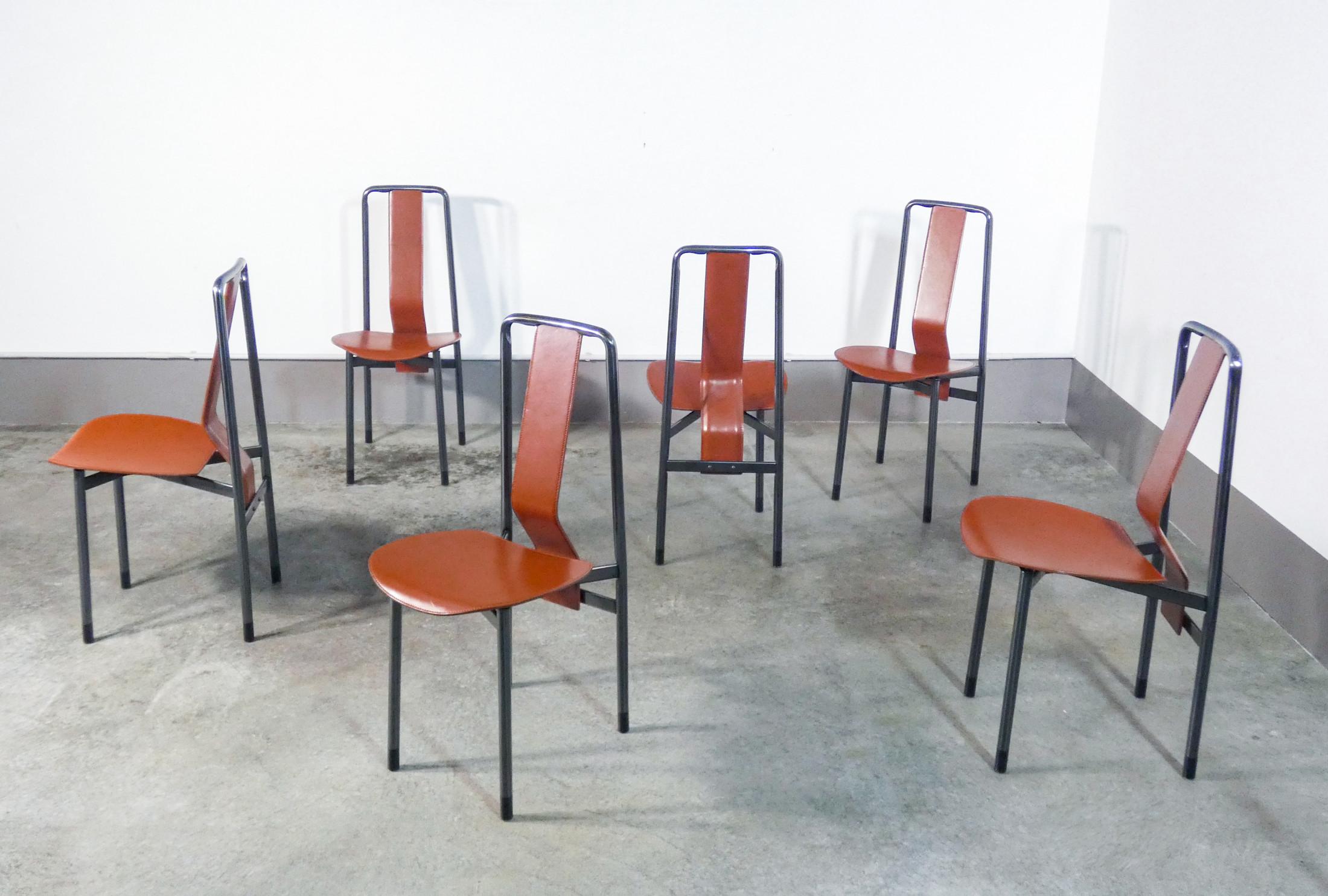 Set of six
Irma chairs, designed by
Achille Castiglioni
for Zanotta

Origin
Italy

Period
1979

Designer
Achille Castiglioni

Brand
Zanotta

Model
Irma

Materials
Structure in black stove-enamelled steel, backrests and seats in
