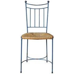 Set of Six Iron and Rush Garden Chairs, France, 1950s