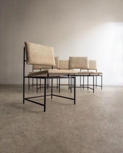 Set of Six Iron Frame Dining Chairs with Upholstered Seats, 20th Century