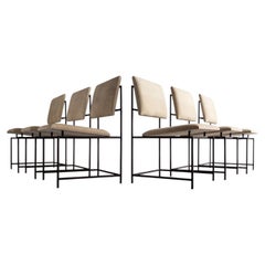 Set of Six Iron Frame Dining Chairs with Upholstered Seats, 20th Century