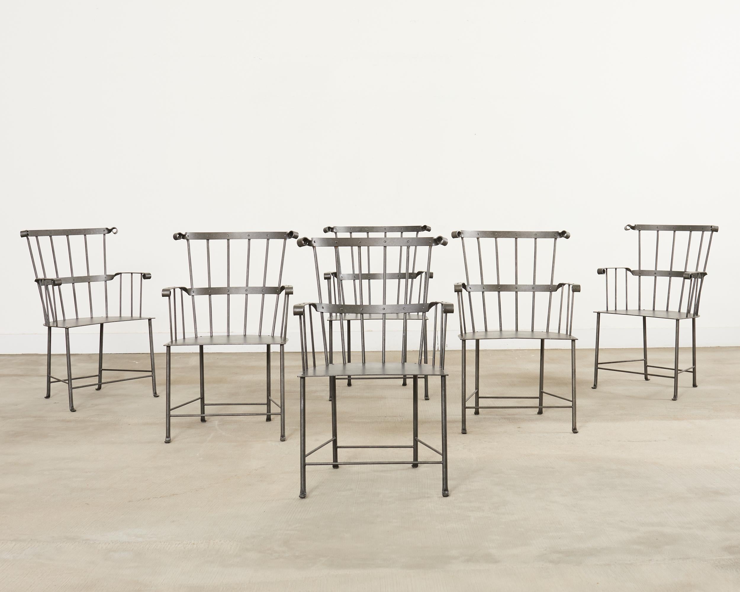 Set of Six Iron Windsor Chairs by Munder Skiles (Industriell) im Angebot