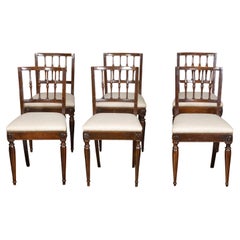 Antique Set of Six Italian 1800s Walnut Dining Room Chairs with Spindle Shaped Backs