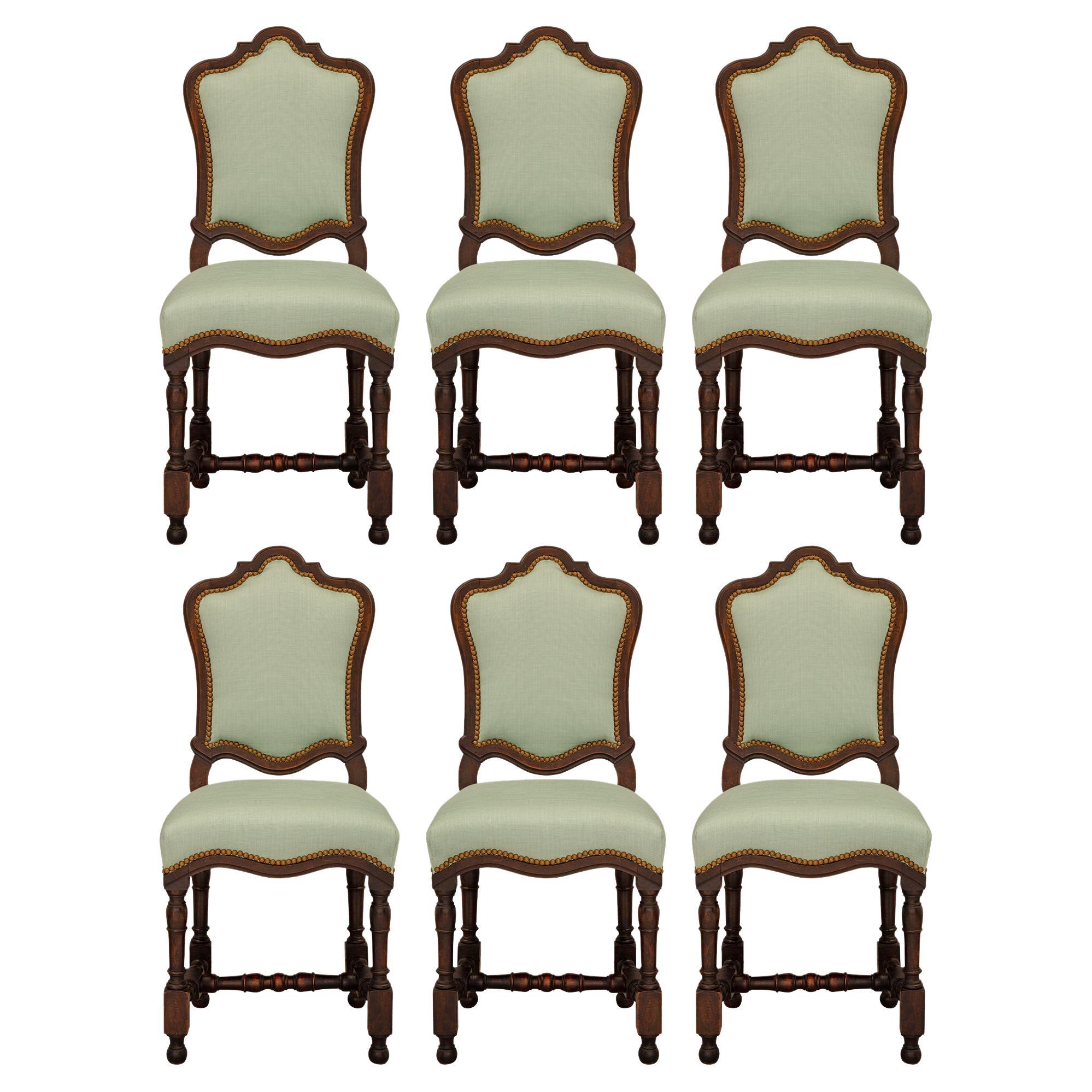 Set of Six Italian 18th Century Louis XIV Period Walnut Dining Chairs