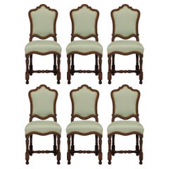 Set of Six Italian 18th Century Louis XIV Period Walnut Dining Chairs