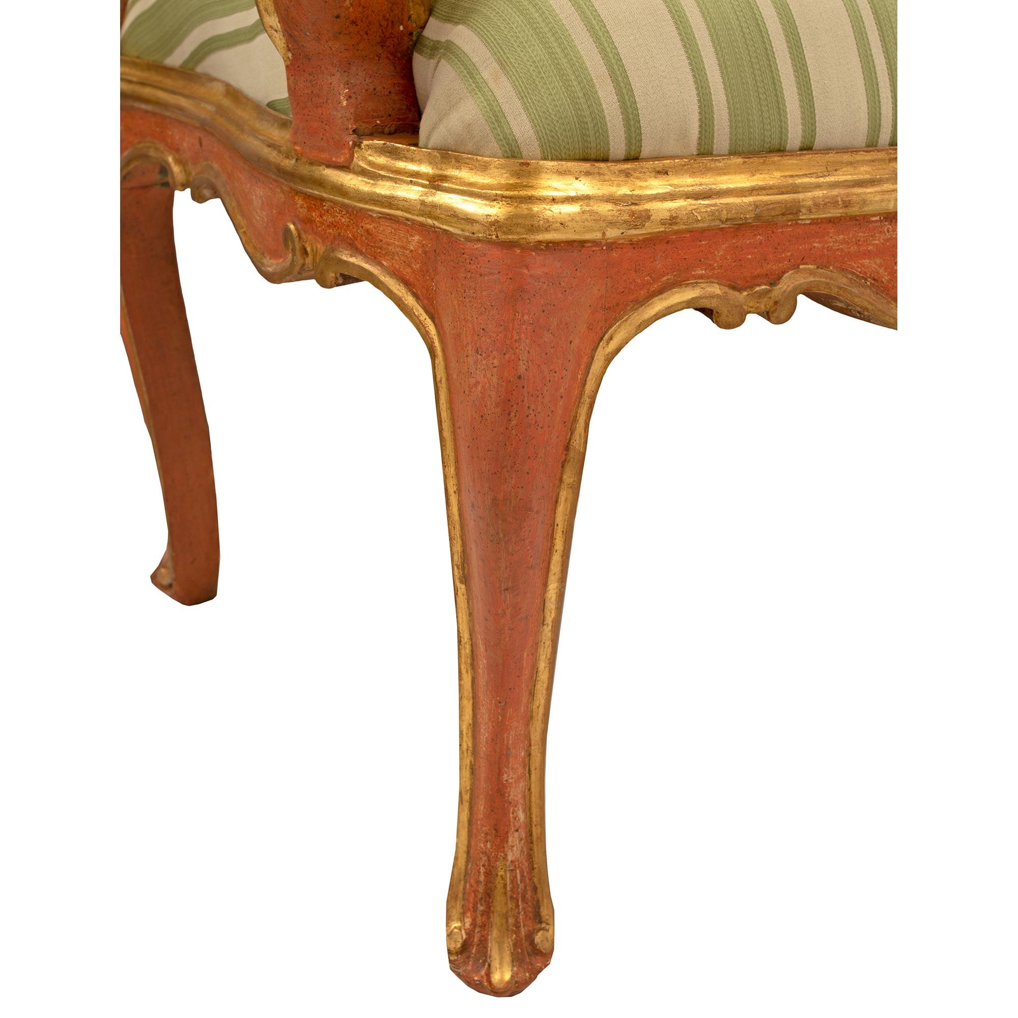 Set of Six Italian 18th Century Polychrome and Giltwood Venetian Armchair For Sale 6