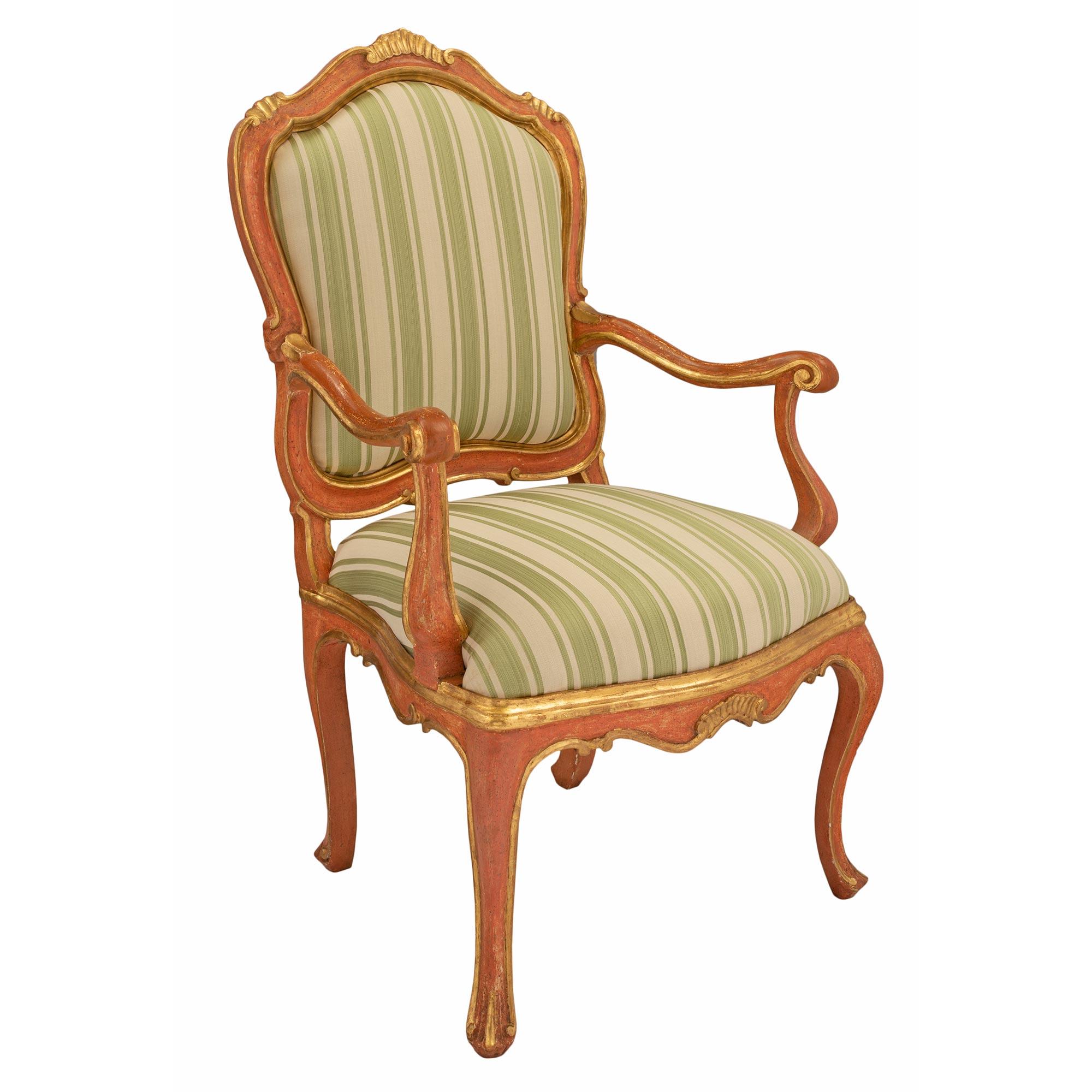 Set of Six Italian 18th Century Polychrome and Giltwood Venetian Armchair In Good Condition For Sale In West Palm Beach, FL