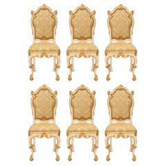 Set of Six Italian 18th Century Venetian Patinated and Giltwood Dining Chairs