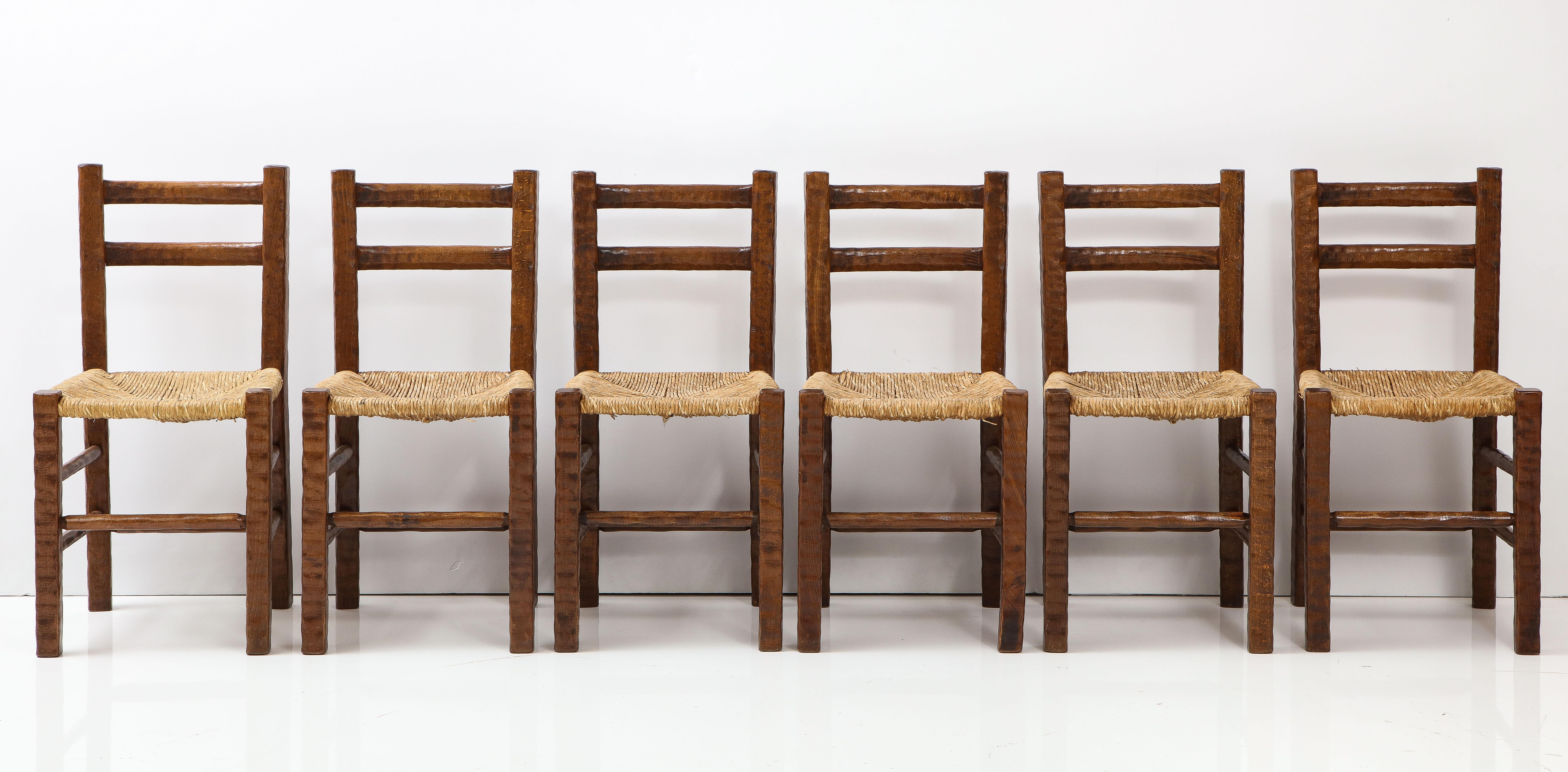 Set of Six Italian 1950's Beechwood and Rush Seat Dining Chairs For Sale 11