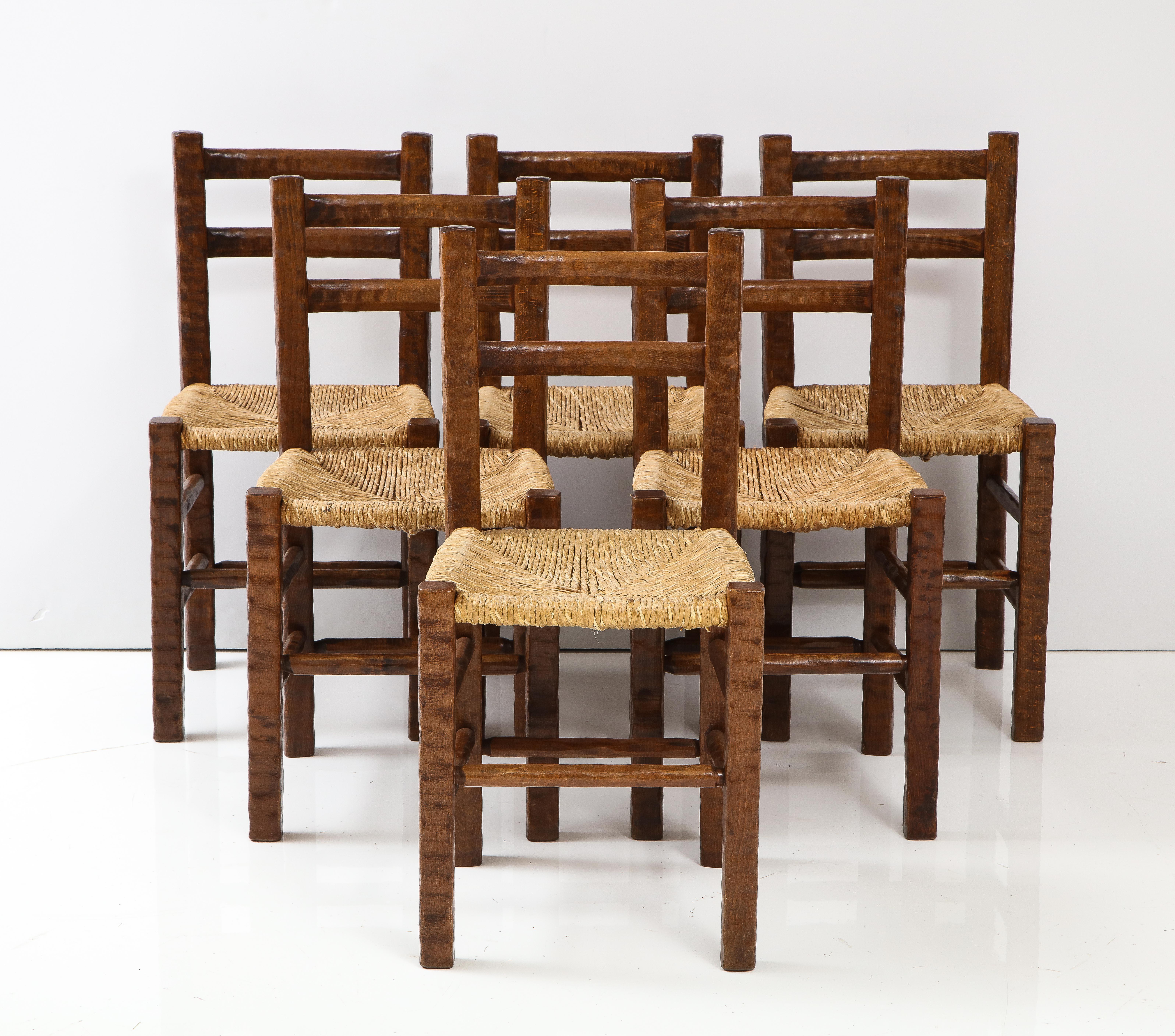 Set of Six Italian 1950's Beechwood and Rush Seat Dining Chairs For Sale 12
