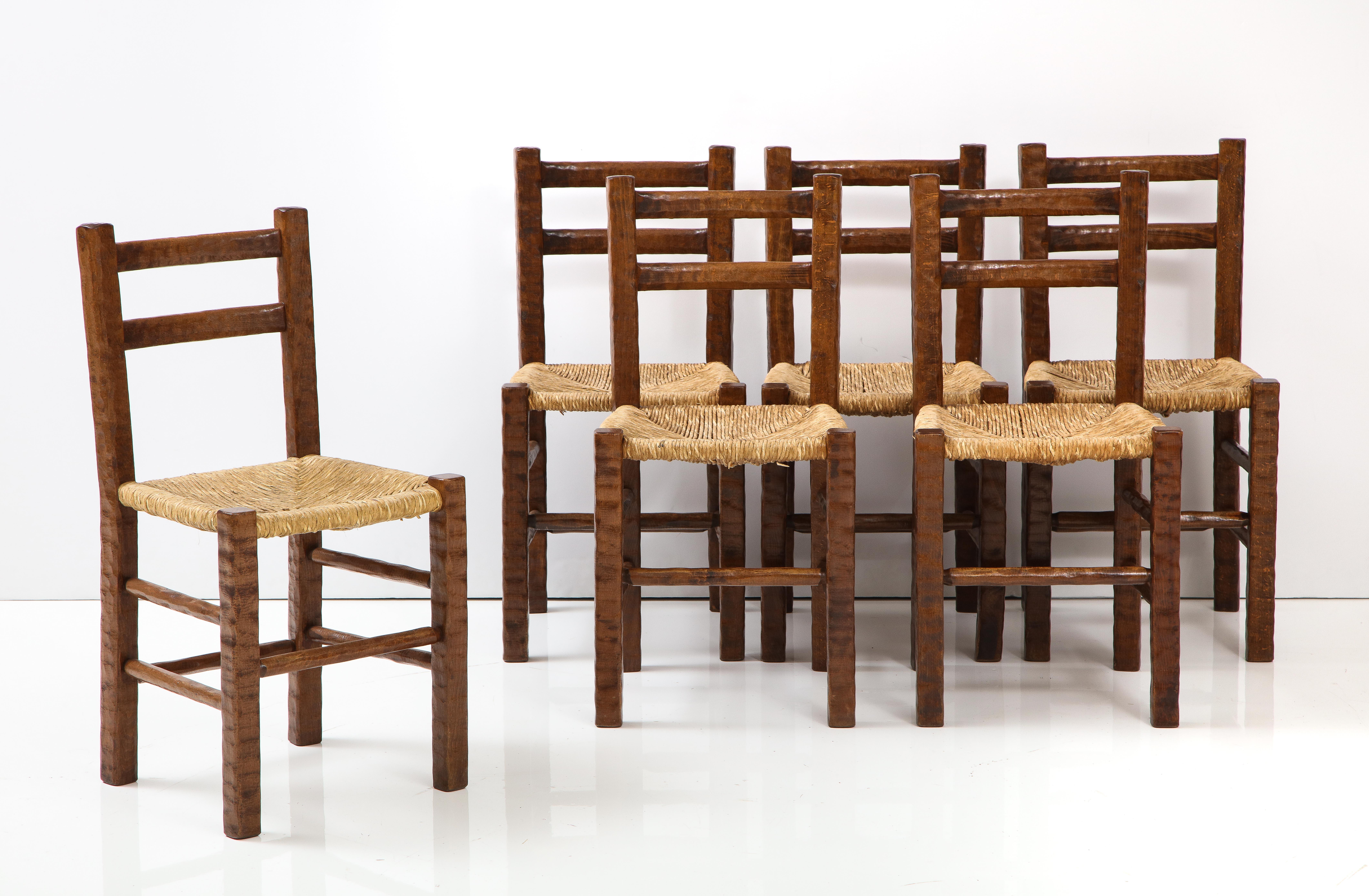 Set of Six Italian 1950's Beechwood and Rush Seat Dining Chairs For Sale 13