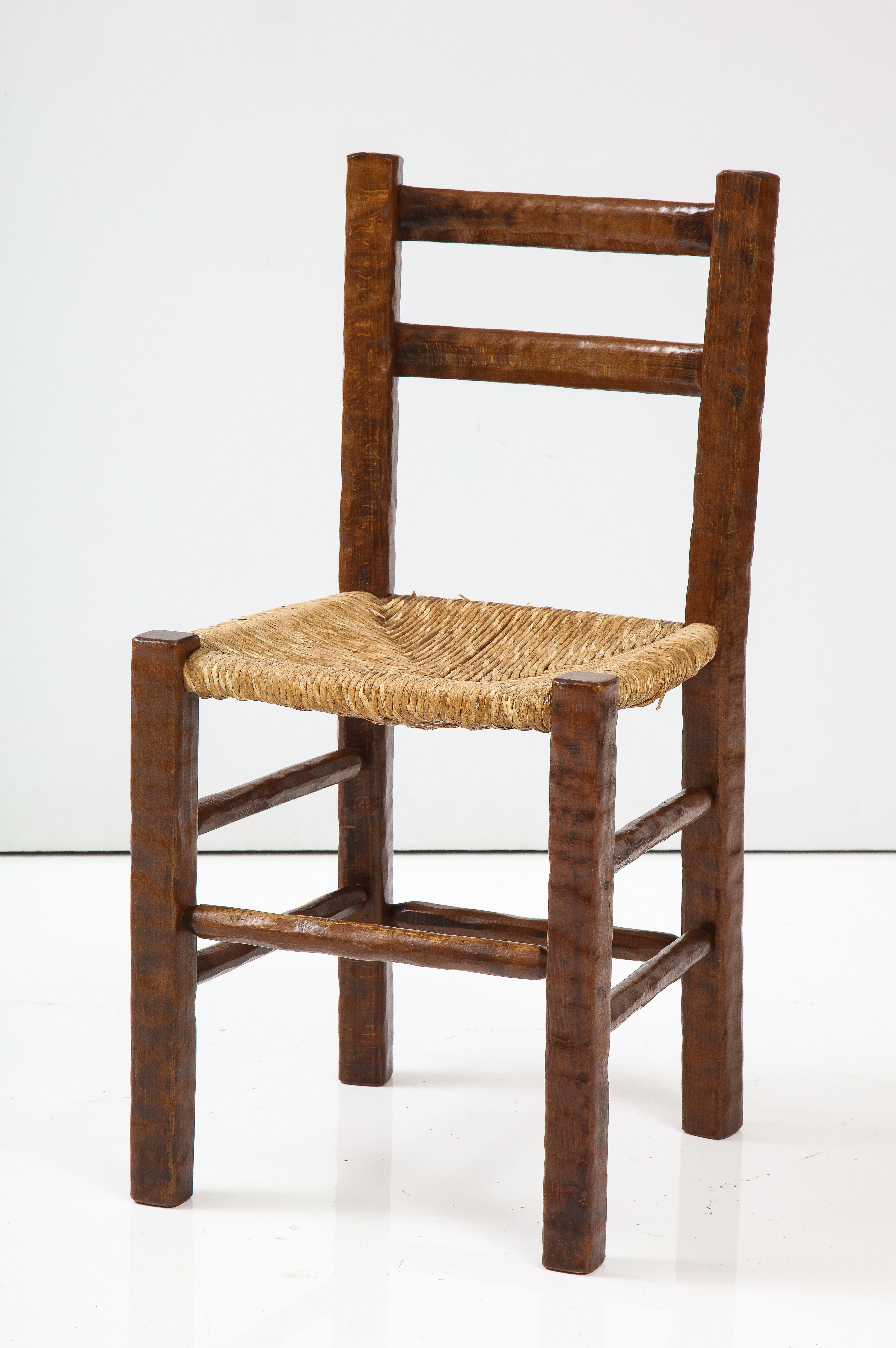 Mid-20th Century Set of Six Italian 1950's Beechwood and Rush Seat Dining Chairs For Sale