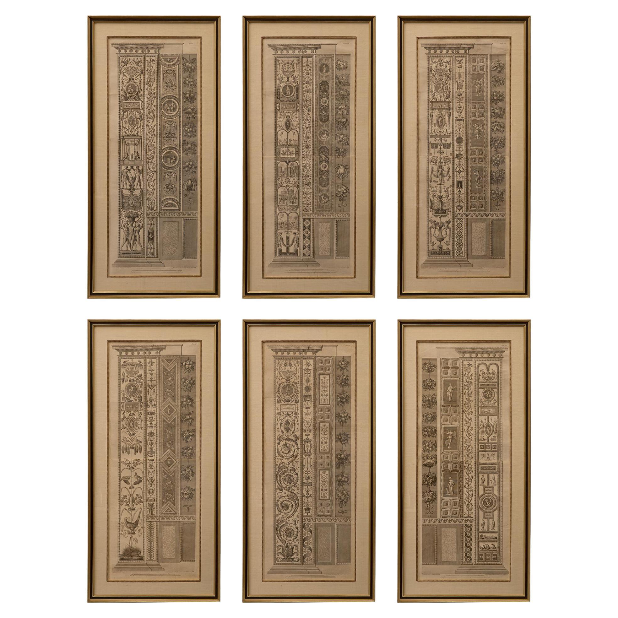Set of Six Italian 19th Century Neo-Classical St. Architectural Engravings  For Sale