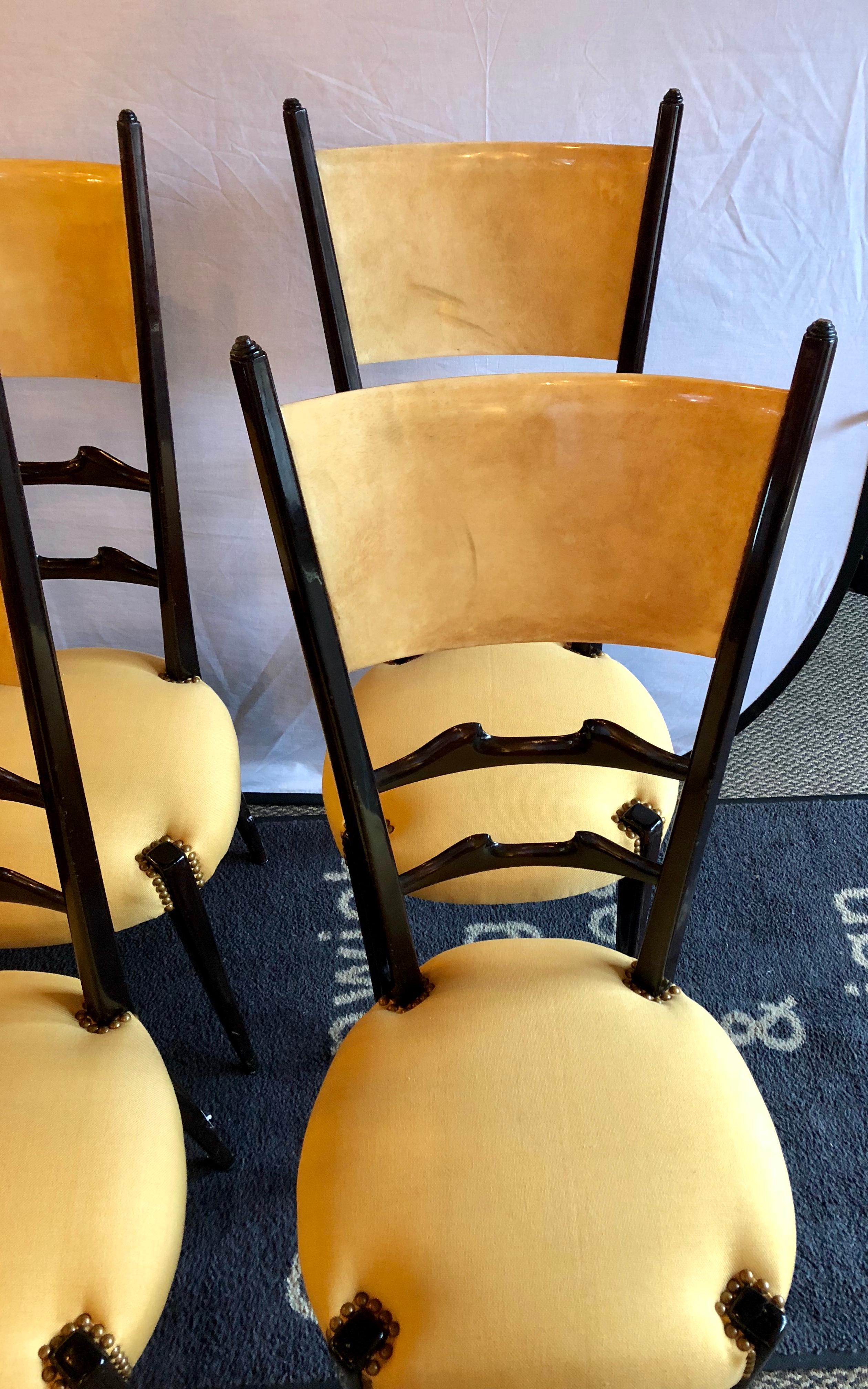 Aldo Tura, Mid-Century Modern, Six Dining Chairs, Goatskin, Parchment, 1960s For Sale 7