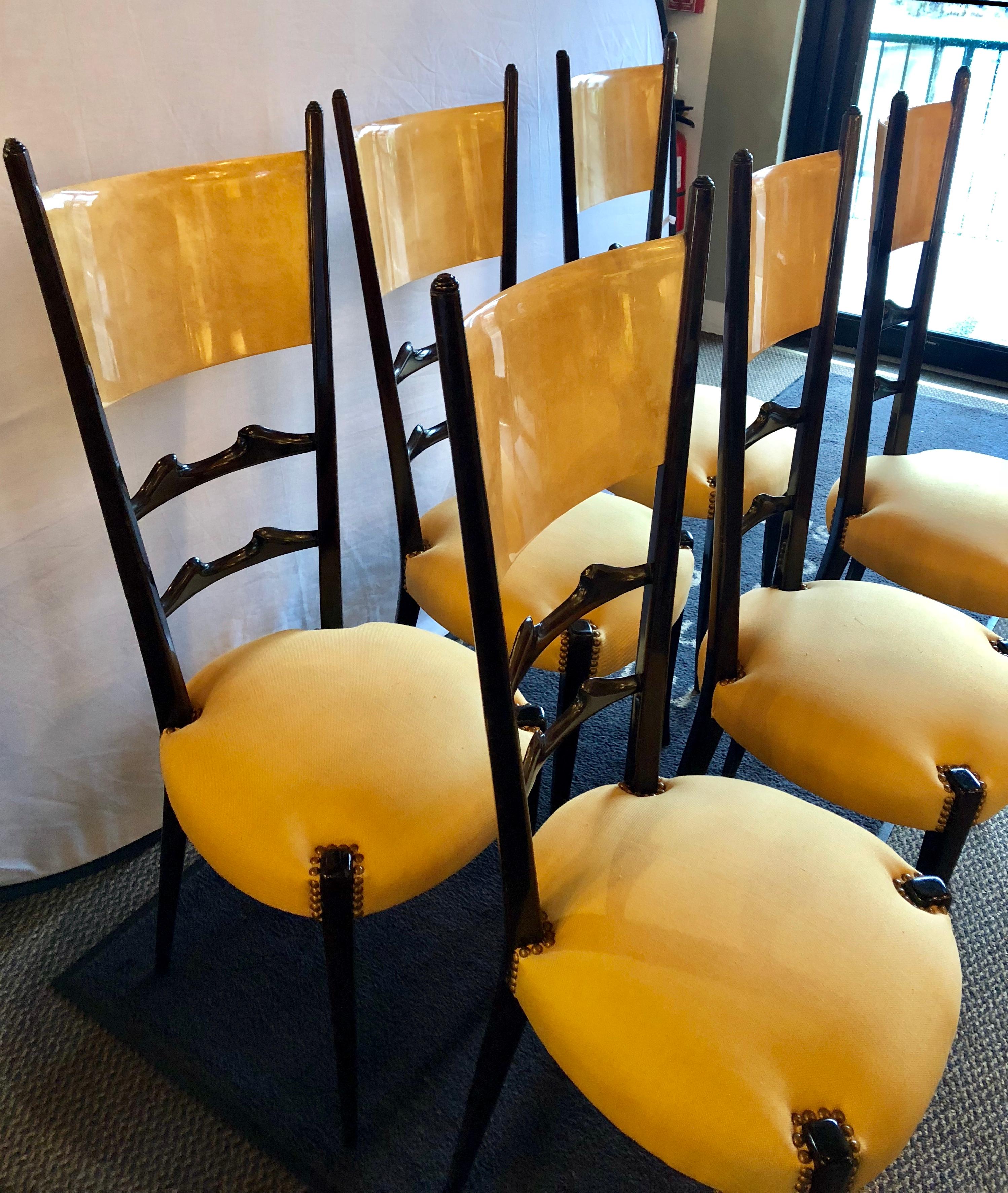 Aldo Tura, Mid-Century Modern, Six Dining Chairs, Goatskin, Parchment, 1960s For Sale 10