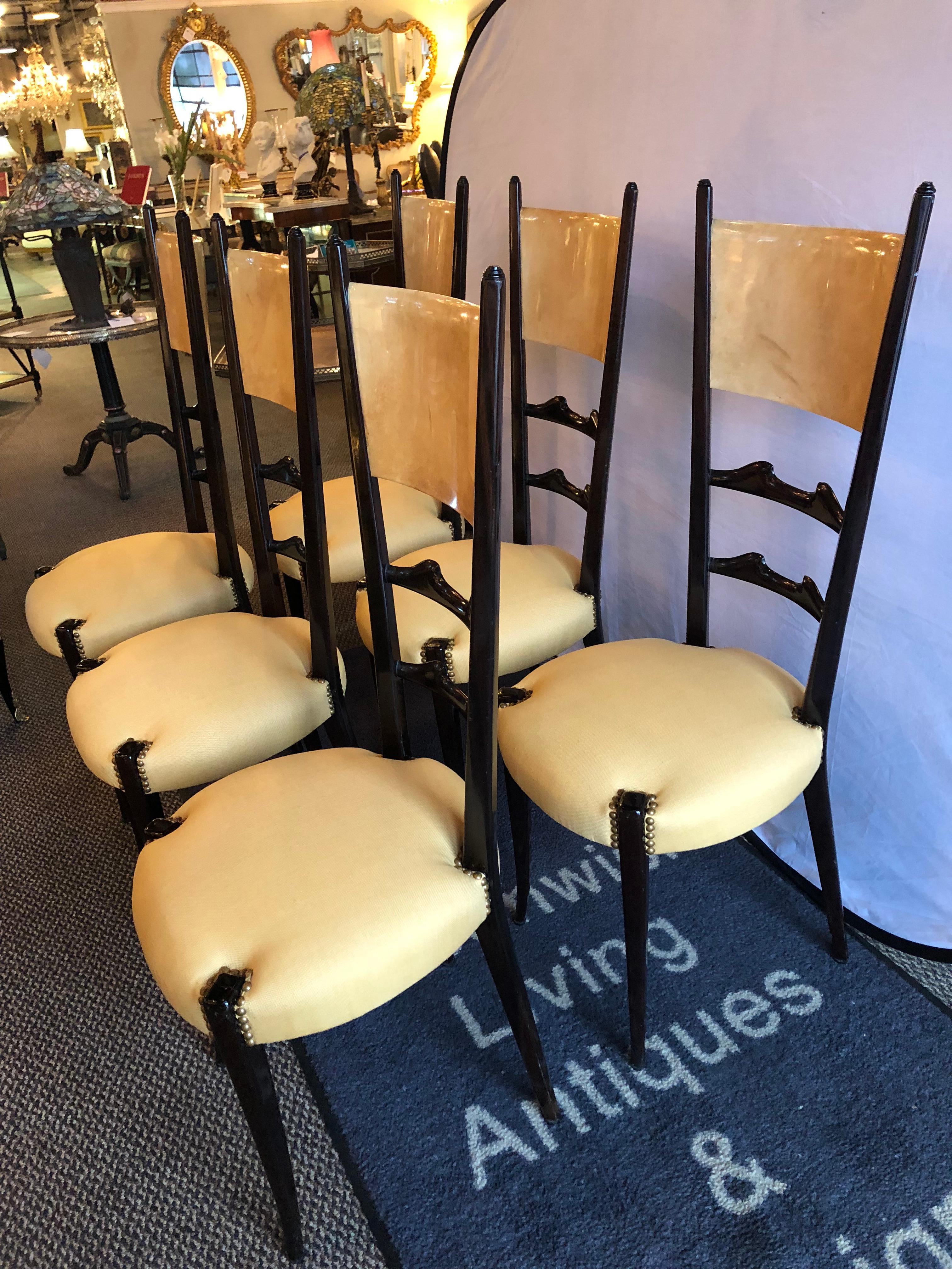 Aldo Tura, Mid-Century Modern, Six Dining Chairs, Goatskin, Parchment, 1960s For Sale 11