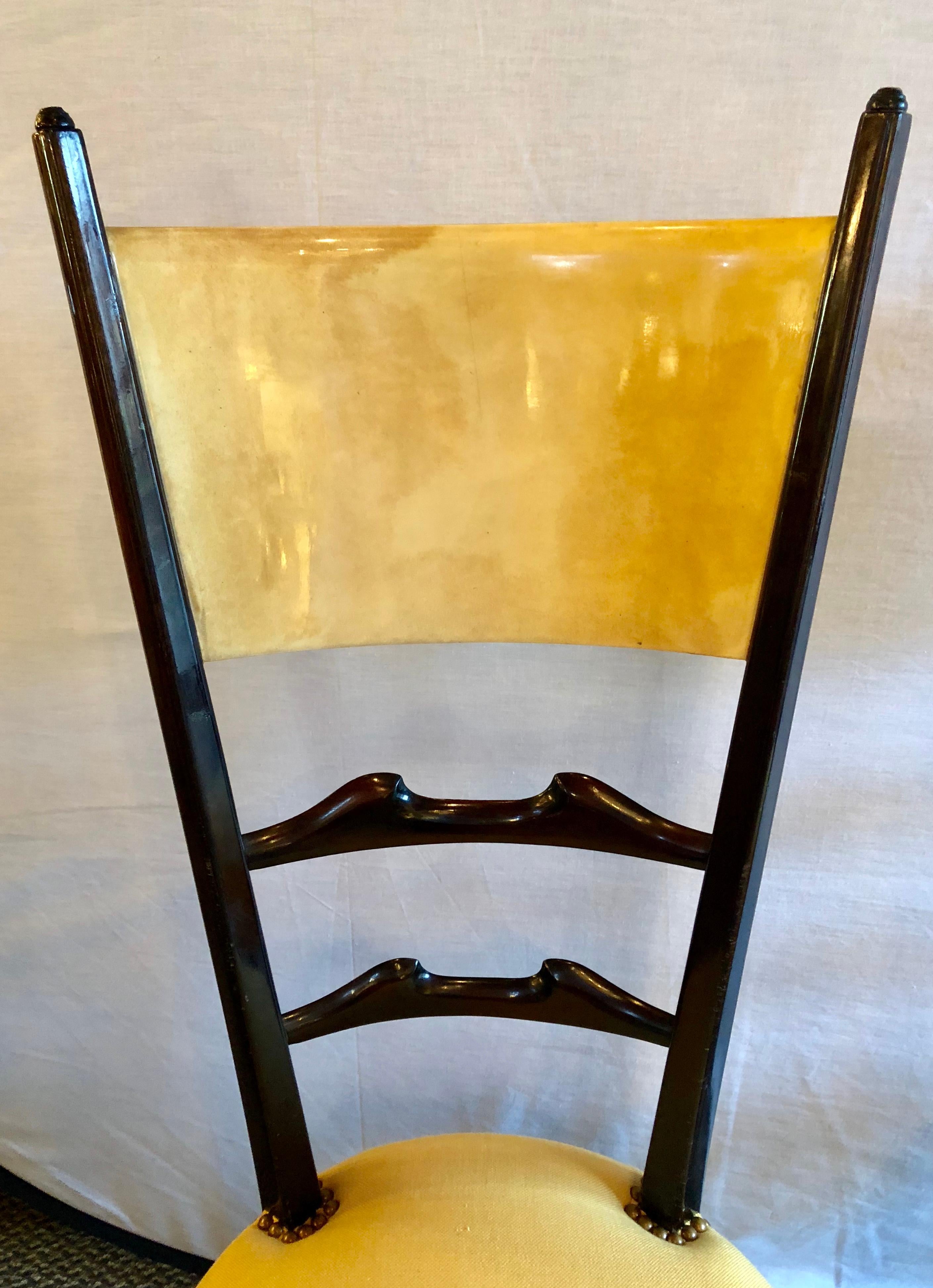 Aldo Tura, Mid-Century Modern, Six Dining Chairs, Goatskin, Parchment, 1960s In Good Condition For Sale In Manhasset, NY