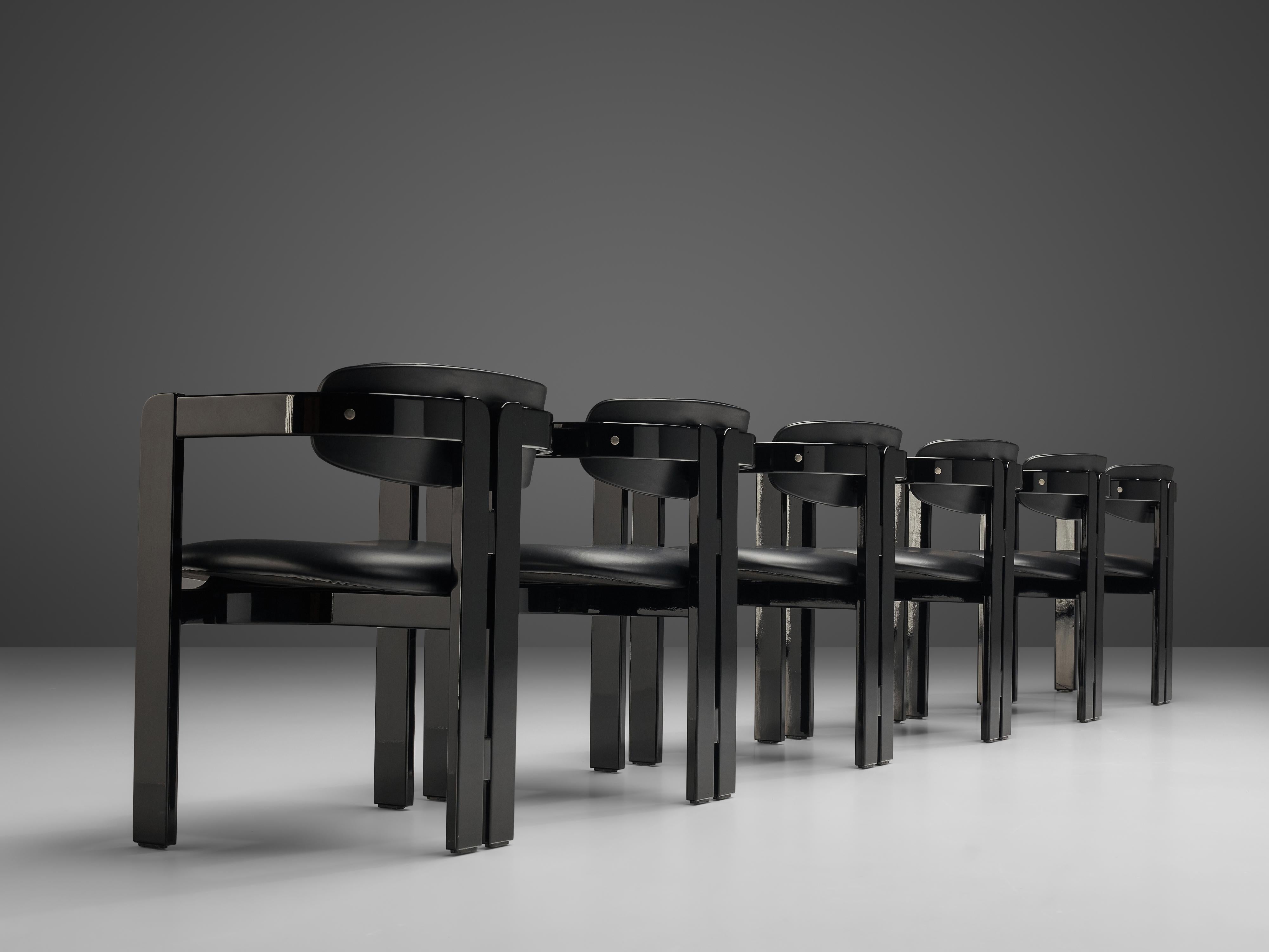 Wood Set of Six Italian Armchairs with Architectural Bentwood Frames