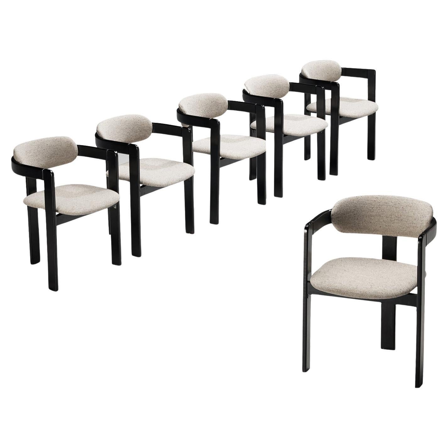 Ensemble de six fauteuils italiens avec cadres en bois cintré gris bouclé 