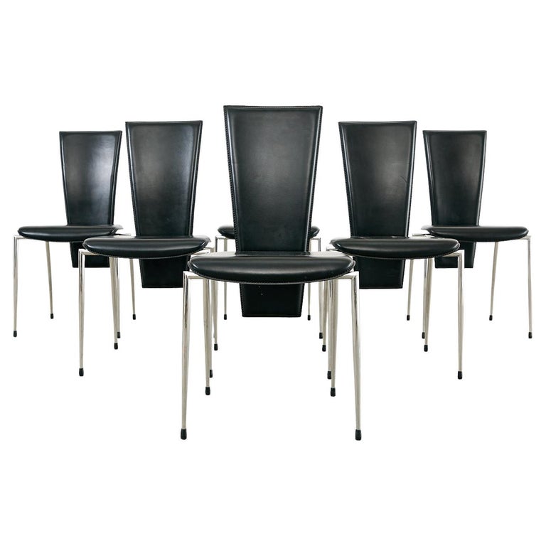 Set of Six Italian Arper Modern Leather Chrome Dining Chairs For Sale at  1stDibs