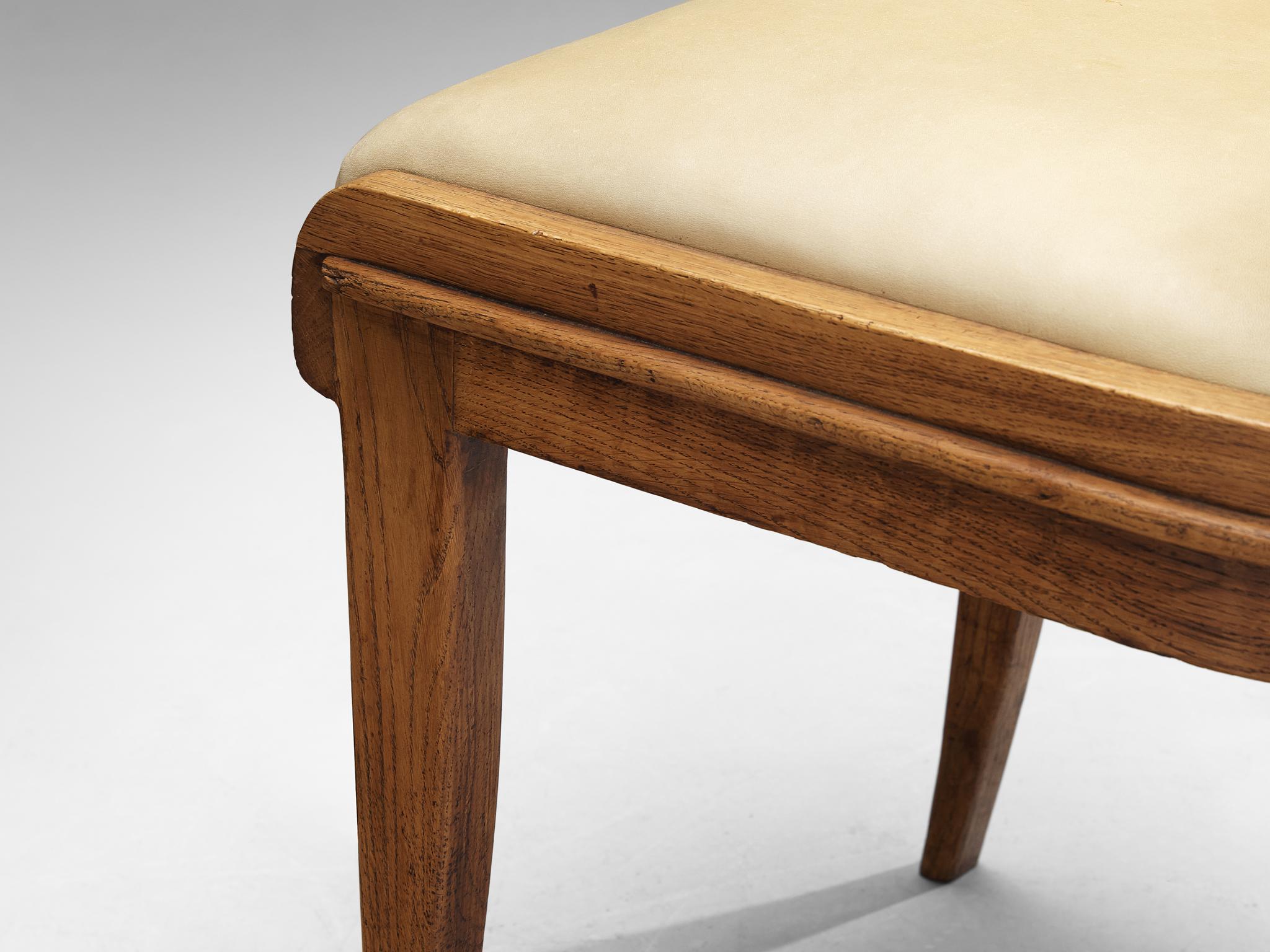 Set di sei sedie da pranzo italiane Art Deco in ottone Oak e tessuto beige chiaro in vendita 1