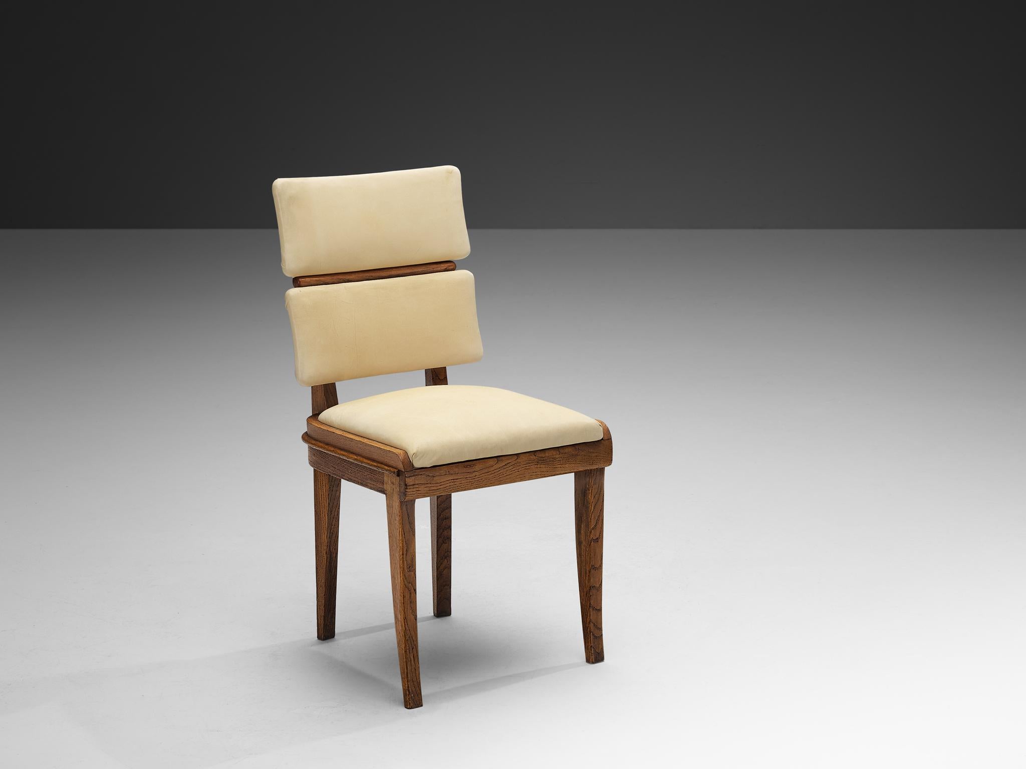 Set di sei sedie da pranzo italiane Art Deco in ottone Oak e tessuto beige chiaro in vendita 2