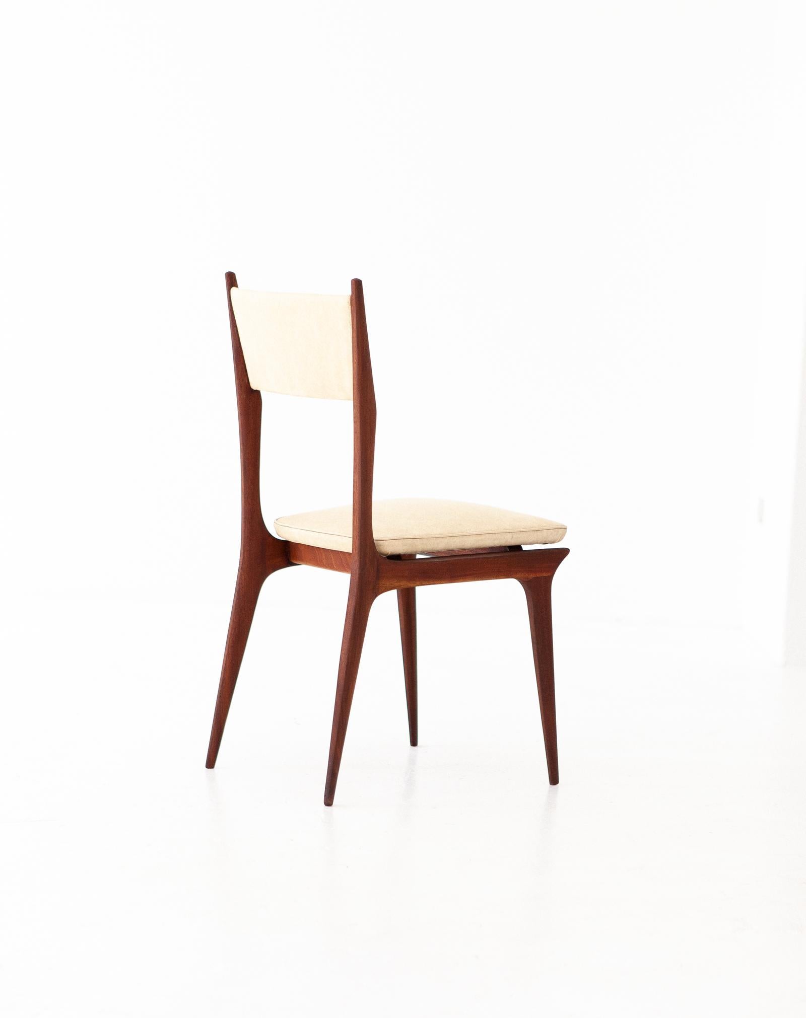 Set of Six Italian Beige Skai and Mahogany Dining Chairs, 1950s 1